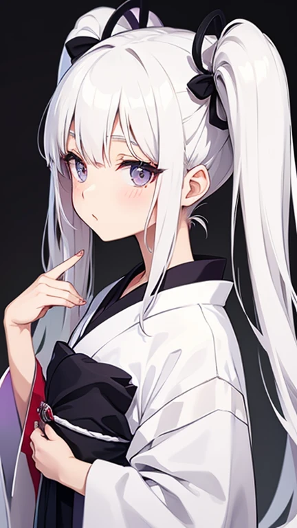 Japan Anime Taste　White Hair Girl　mysterious　Her hairstyle is twin tails.