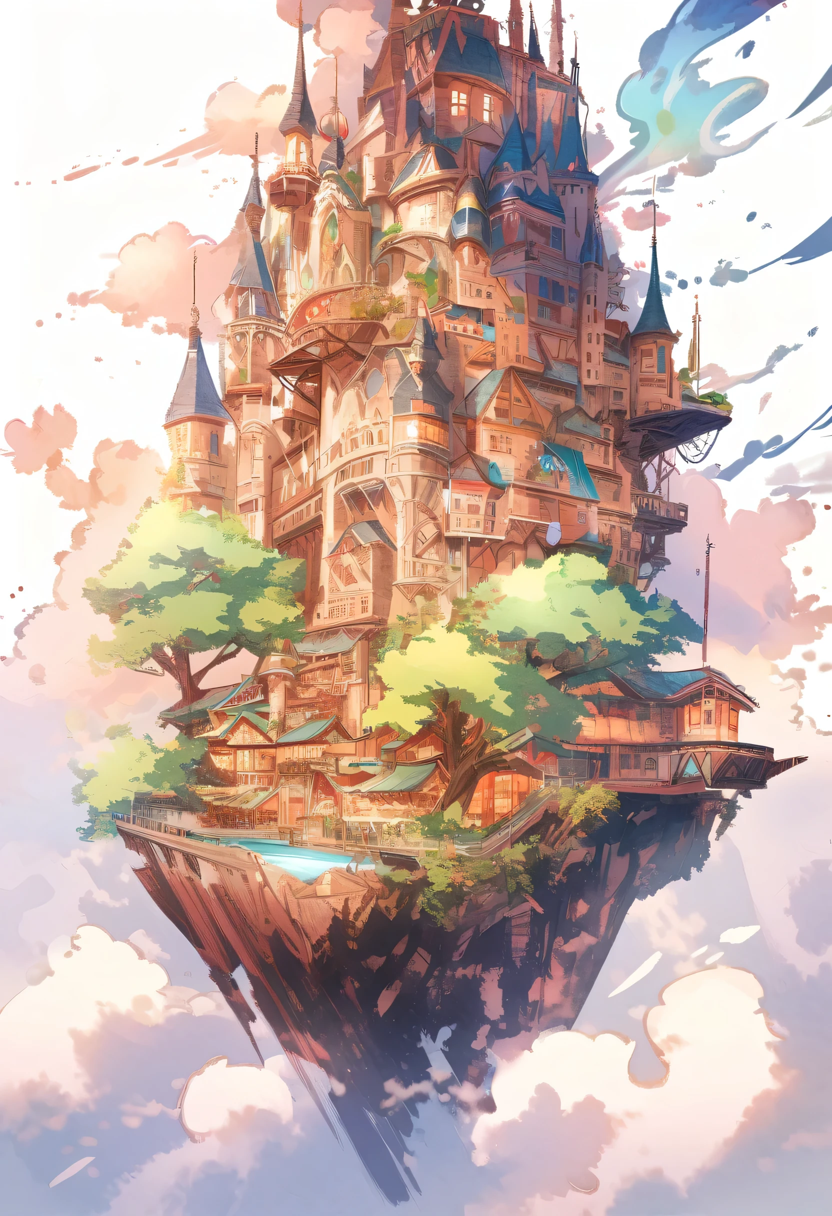 Dream-like Art Live Tree, Colorful smoke, Insane Details, steampunk detail, Intricate details, Ultra-detailed,