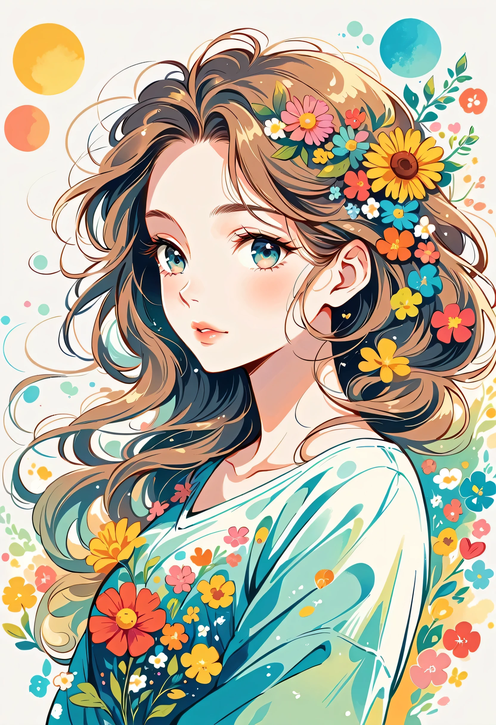Mai Yoneyama Style、The most beautiful girl of all time、Lips in Love、Colorful flowers、Simple line initials、Abstract art、Urban Background
