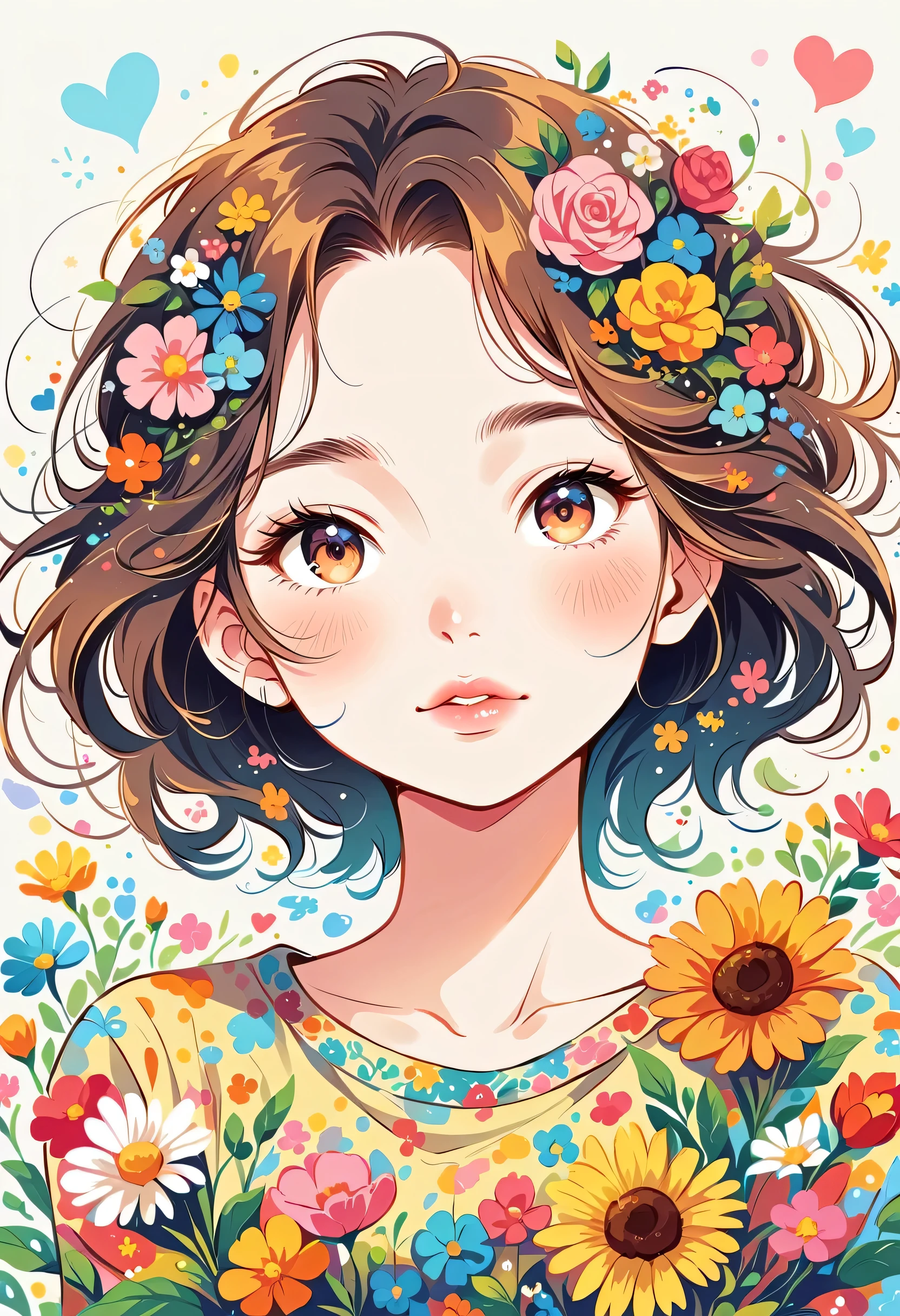 Mai Yoneyama Style、The most beautiful girl of all time、Lips in Love、Colorful flowers、Simple line initials、Abstract art、Urban Background
