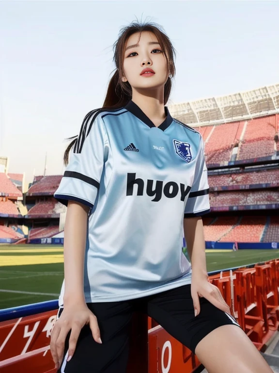 ภาพระยะใกล้ของผู้หญิงponytail, Korean symmetrical face, Woman wearing a volleyball shirt expensive silk, dark black, Thai anime girl, Chest size 36 inches, beautiful south  ponytail,) long, Flowing hair, ponytail, beautiful young, bright and sparkling, beautiful south korean women, Tzuyu from two times, 