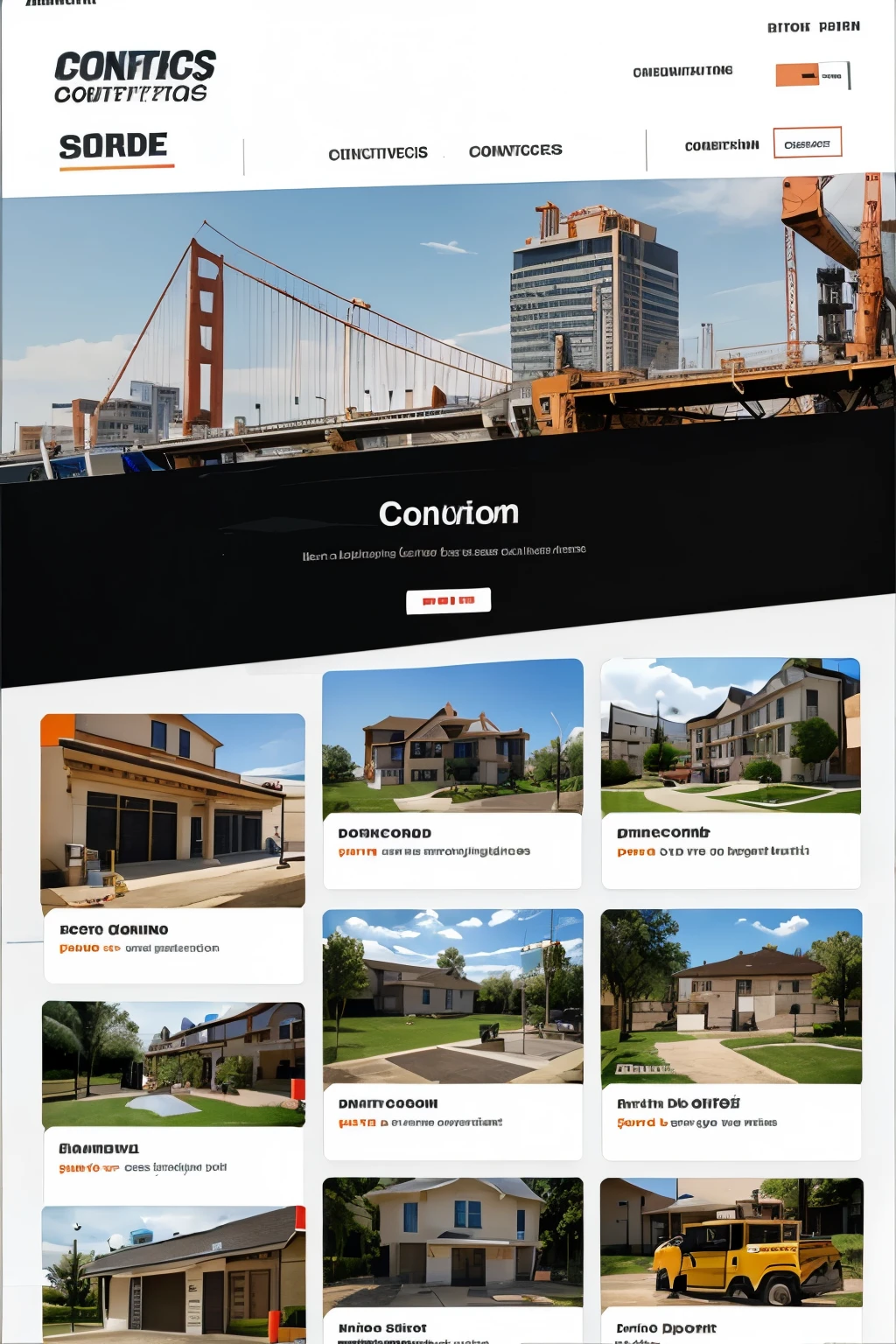 four separate cards are displayed on a screen as if they were the categories of construction services offered by a website