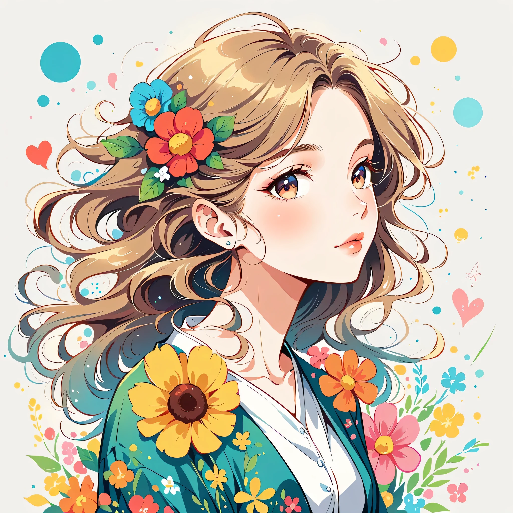 Mai Yoneyama Style、The most beautiful girl of all time、Lips in Love、Colorful flowers、Simple line initials、Abstract art、Urban Background
