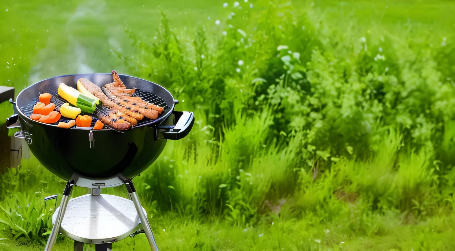 there is a grill with meat and vegetables cooking on it, grill, barbecue, grills, grilled chicken, I&#39;m preparing this, beautiful sunny day, amazing setting, beautiful surroundings, 4 0 9 6, Warm and joyful atmosphere, Easy, Chewing gum for barbecue, 3 4 5 3 1, shutterstock, cinematic shot, On open air, on a sunny day, celebration