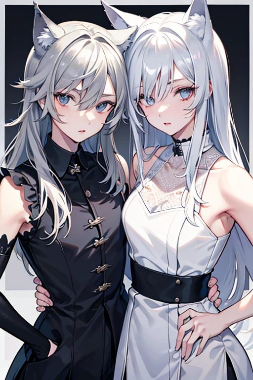 best qualtiy，tmasterpiece，The is very detailed，4K，Gray hair and shallow eyes，Drag cool expressions，Wolf ears，Erect scar on the left eye，British style，1girl，Absolutely beautiful