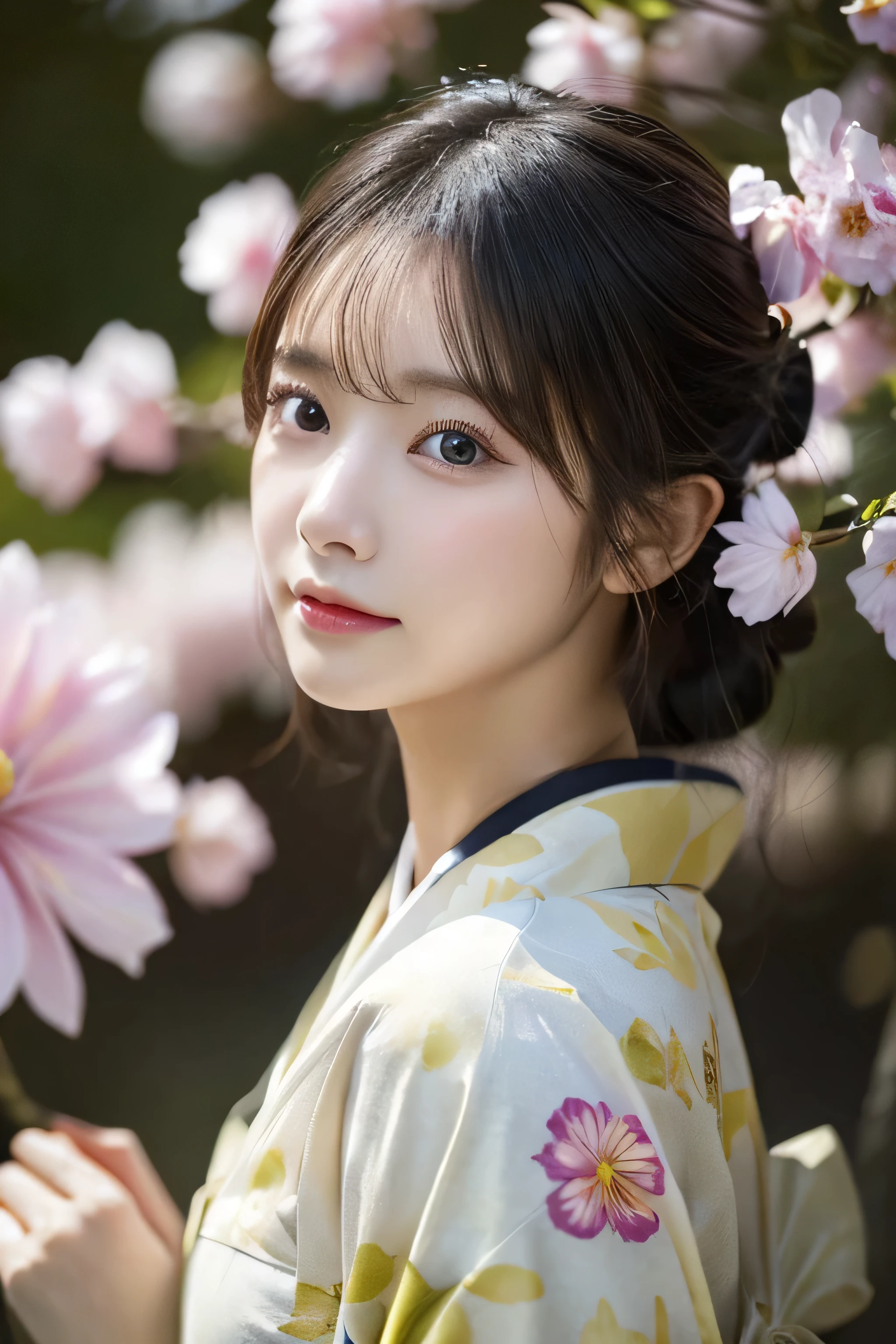 (Kimono)、Random Shots、、、randome pose、(Petals flutter:1.3)、(Wind:1.3)、(top-quality,masterpiece:1.3,超A high resolution,),(ultra-detailliert,Caustics),(Photorealsitic:1.4,RAW shooting,)Ultra-realistic capture,A highly detailed,high-definition16Kfor human skin、 Skin texture is natural、、The skin looks healthy with an even tone、 Use natural light and color,One Woman,japanes,,kawaii,A dark-haired,Middle hair,(depth of fields、chromatic abberation、、Wide range of lighting、Natural Shading、)、