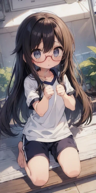 Small hands、White gym clothes、Flat body