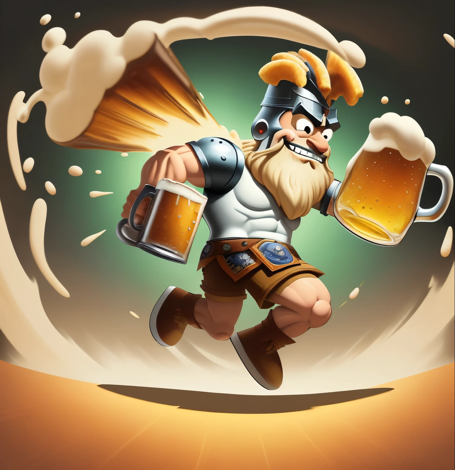 cartoon illustration of a beer character running with a mug of beer, knight drinks beer, battle toast, cider-man, cider - man, beer, holding a tankard of ale, mead, holding beer, drinking beer, cartoon brew, drinking a beer, cold beer, holding a mug of beer, cereal mascot, artemixel, 8 k cartoon illustration, spartan
