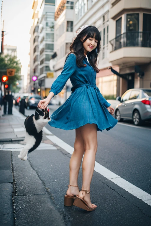 girl dancing with a cat