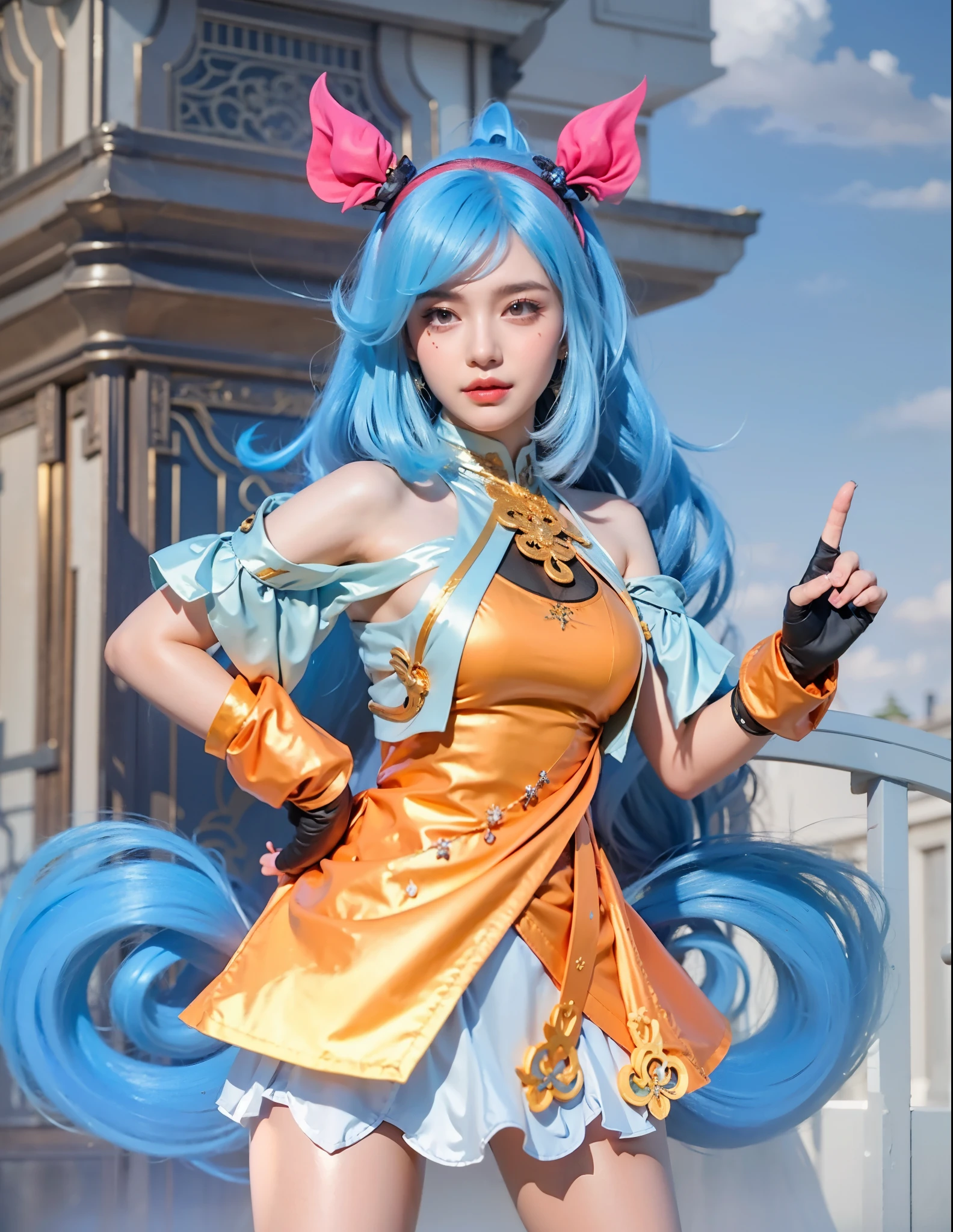 a close up of a girl , blue hair , big booobs ,  shadowbringers cinematic, 4 k detail fantasy, a beautiful fantasy empress, game cg, xianxia fantasy, xianxia hero, 2. 5 d cgi anime fantasy artwork, cinematic goddess close shot, ruan jia and artgerm, wow 4 k detail fantasy, hyperdetailed fantasy character