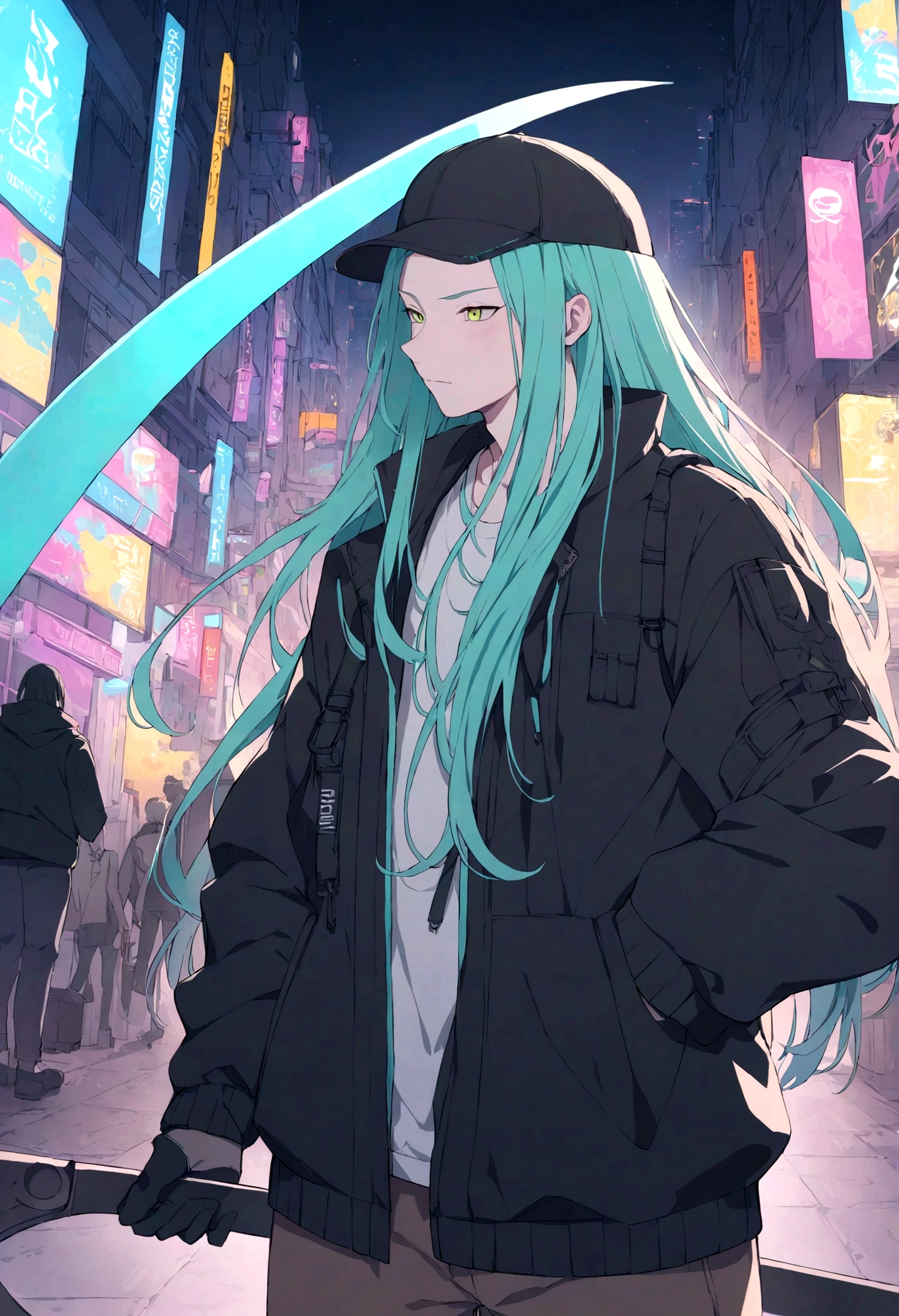 long hair,male, Scythe, Secret Two Tone, cyberpunk, Casual, Madness