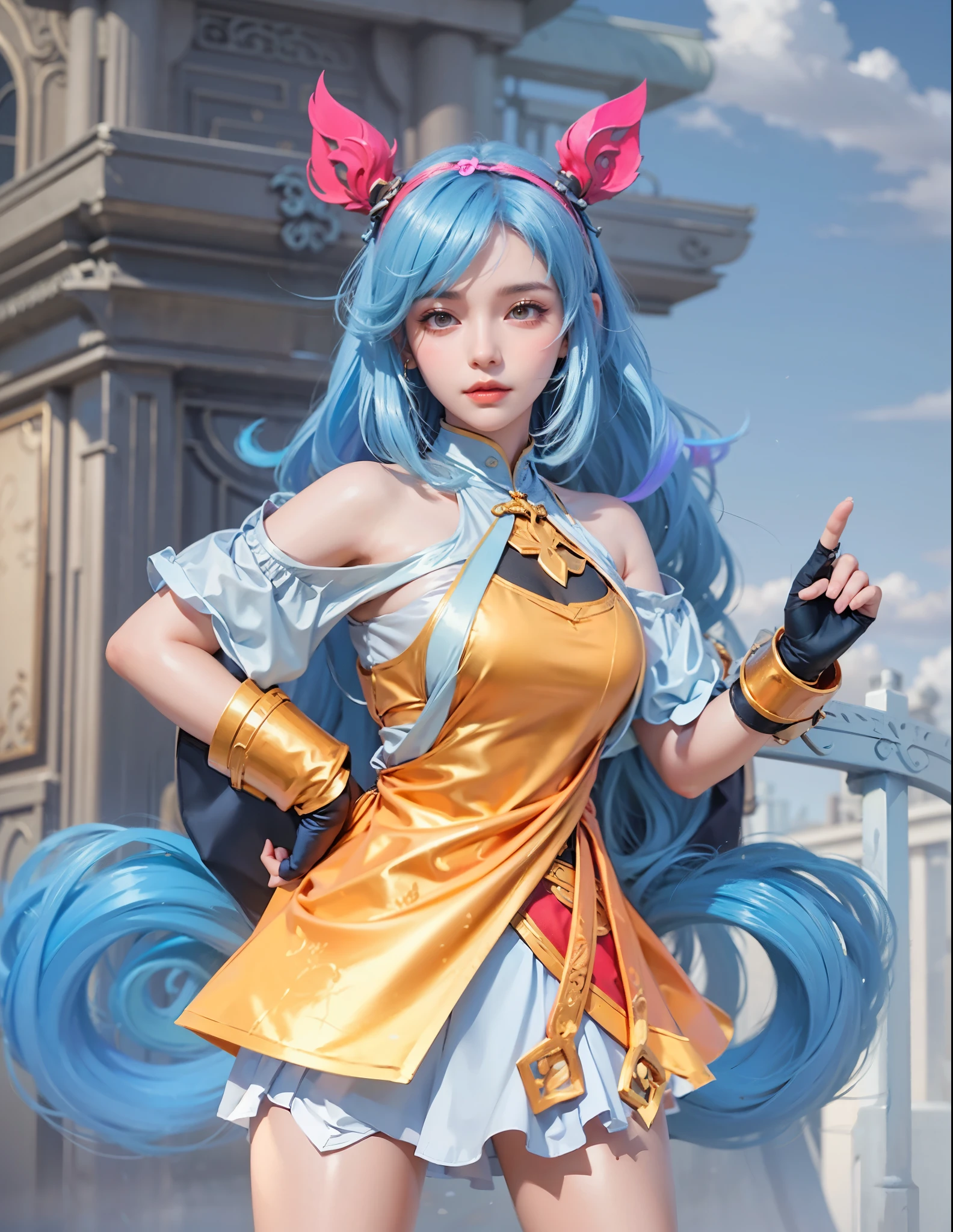 a close up of a girl , blue hair , big booobs ,  shadowbringers cinematic, 4 k detail fantasy, a beautiful fantasy empress, game cg, xianxia fantasy, xianxia hero, 2. 5 d cgi anime fantasy artwork, cinematic goddess close shot, ruan jia and artgerm, wow 4 k detail fantasy, hyperdetailed fantasy character