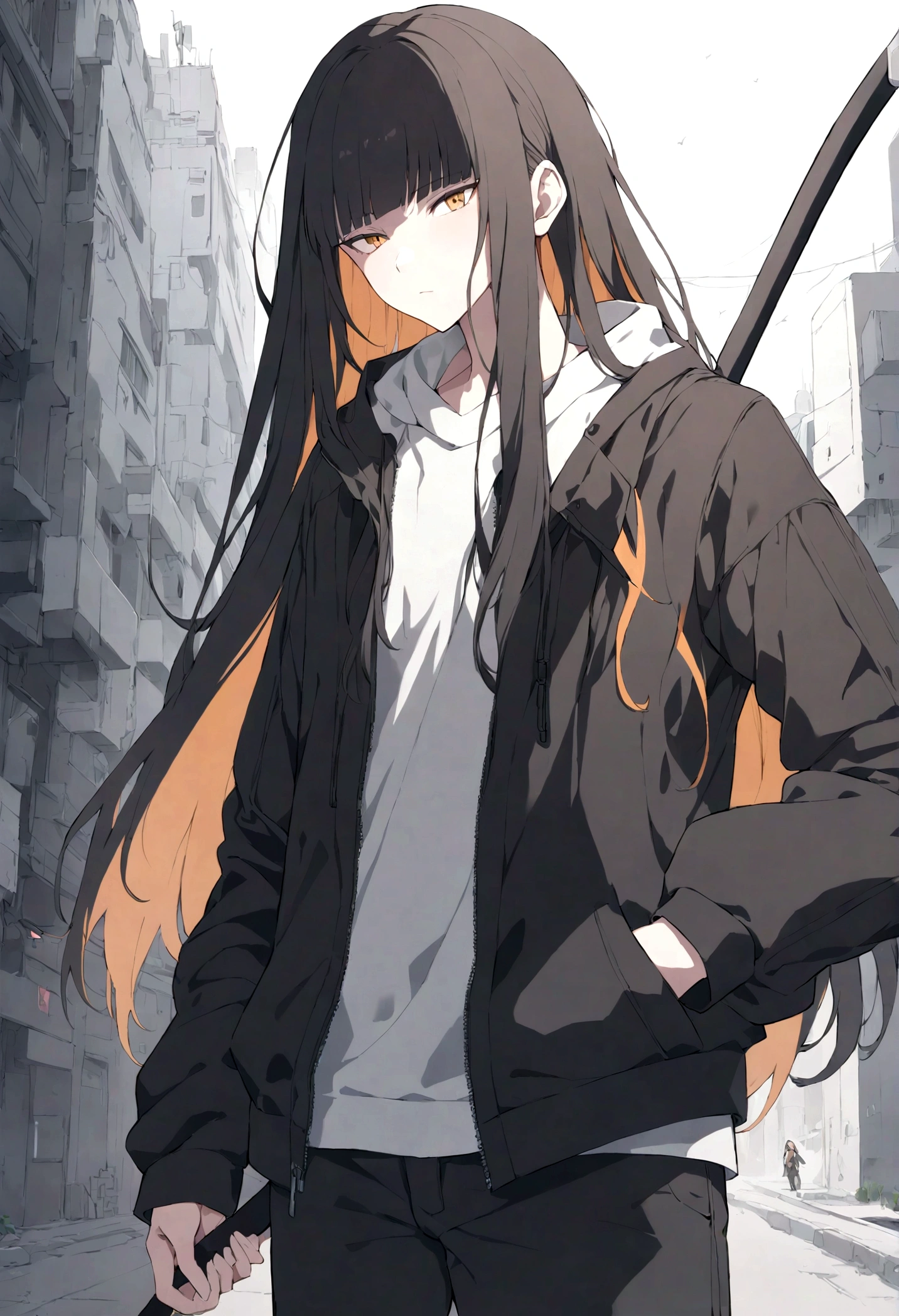 long hair,male, Scythe, Secret Two Tone, cyberpunk, Casual, madness bangs, Teenager