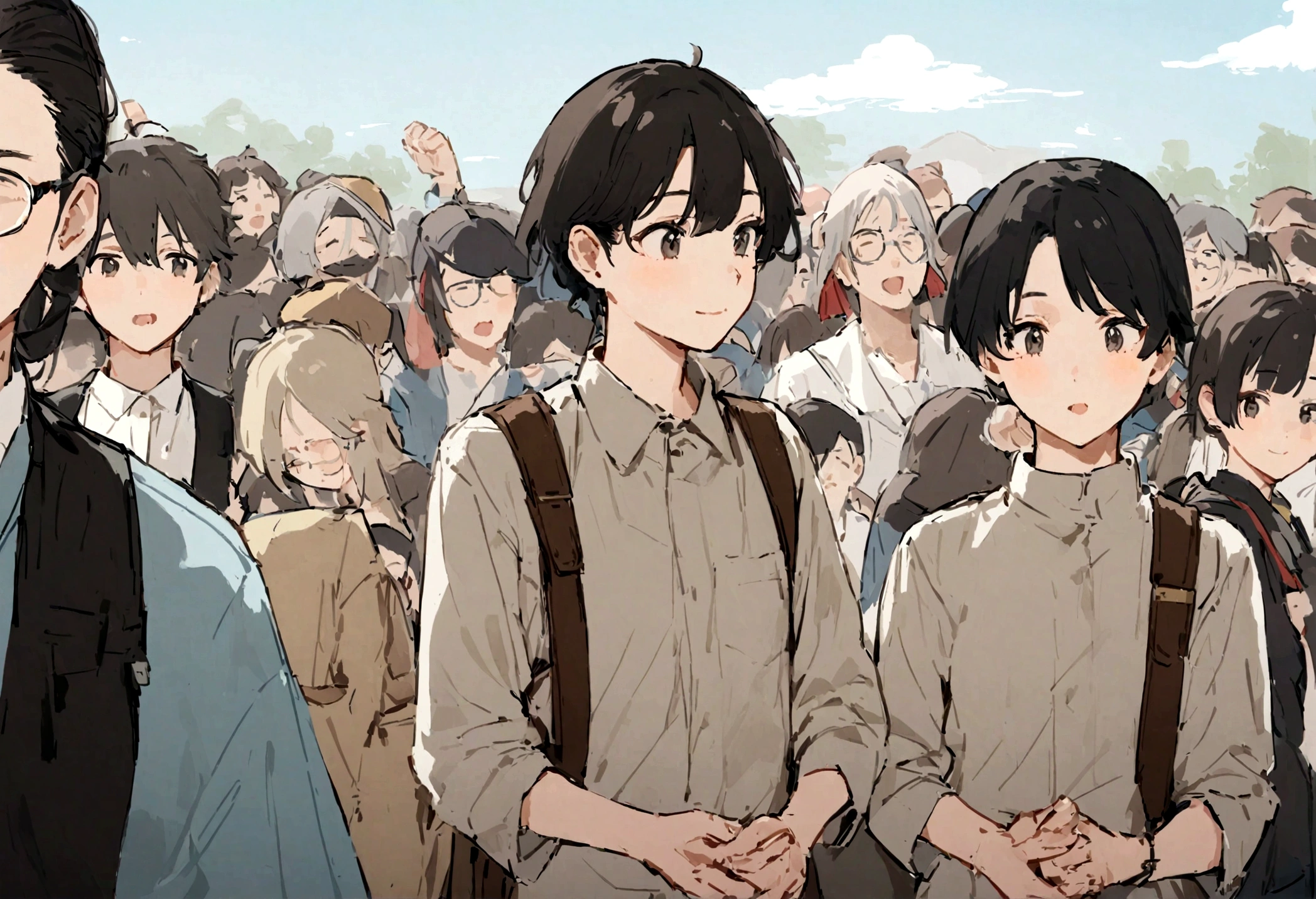 たくさんのpeopleが集まる中世の市場, people間の顔はありません, Shoulder strap, people々