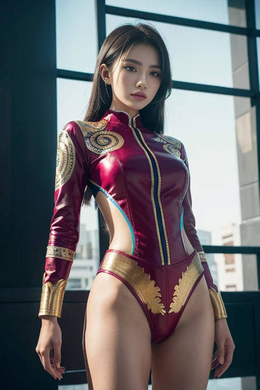 An Indonesian-styled futuristic suit worn by a girl depicting cultural fusion and modern fashion. The suit is adorned with intricate patterns and vibrant colors, showcasing the rich heritage of Indonesia. The girl stands confidently in a dynamic pose, with her detailed eyes reflecting determination and curiosity. The suit's material is a combination of traditional textiles and futuristic synthetic fabrics, giving it a unique and avant-garde appearance. The overall image quality is of the highest standard, with sharp focus and ultra-detailed rendering. The artwork employs physically-based rendering techniques, resulting in realistic lighting and shadows. The colors are vivid and vibrant, capturing the essence of Indonesian cultural aesthetics. The background features a fusion of modern architecture and traditional elements, creating a harmonious blend of the past and the future. The prompt explores the intersection of Indonesian culture, futuristic design, and the artistic representation of a confident girl.
Camel toe,
