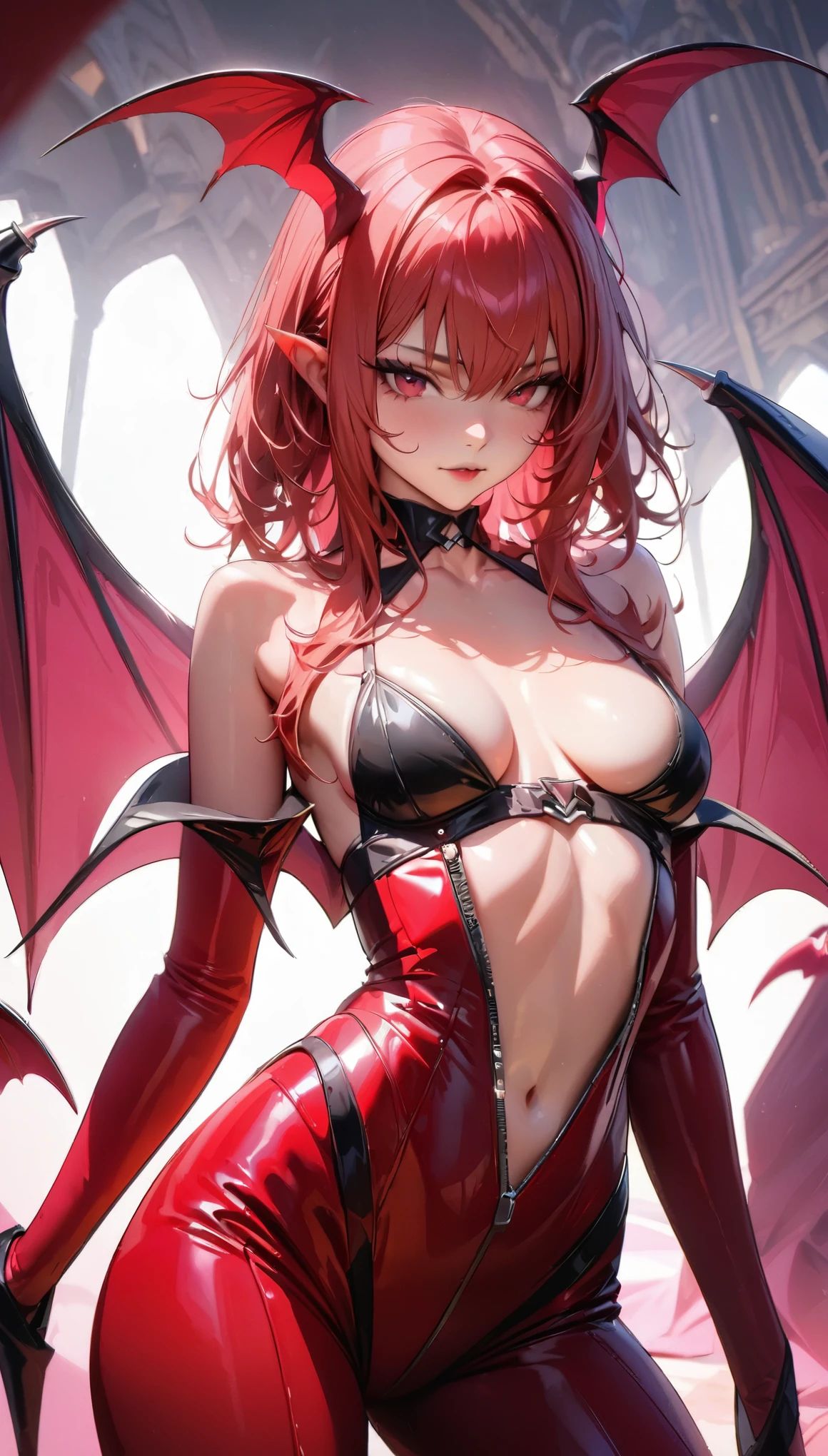 (highest quality:1.2, Ultra-high resolution, High Detail, masterpiece:1.3, highest quality, Best aesthetics), ((one person, woman)), (Succubus, Succubus, Succubus, Sexy Suit, Devil's Wings, Body Paint), Emphasis on individuality and uniqueness, Beautiful and beautiful eyes, Beautiful lip detail, Long eyelashes, Bright colors, Sexy vibe, Big Breasts:1.4, A beautiful and firm bust line, bedroom, Cowboy Shot, Soft and warm color palette.