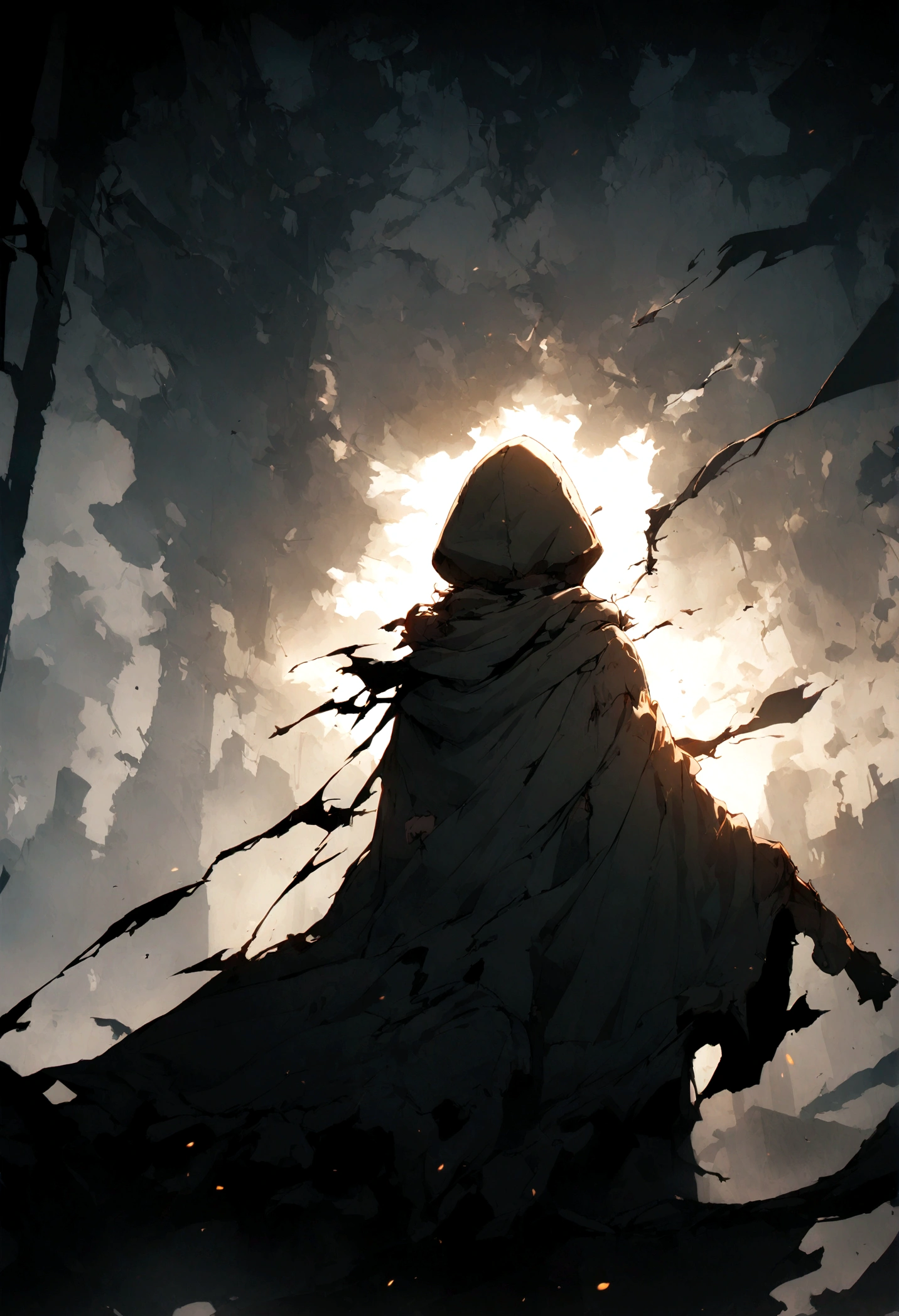 Floating cloak,damaged,back,hood,Q version