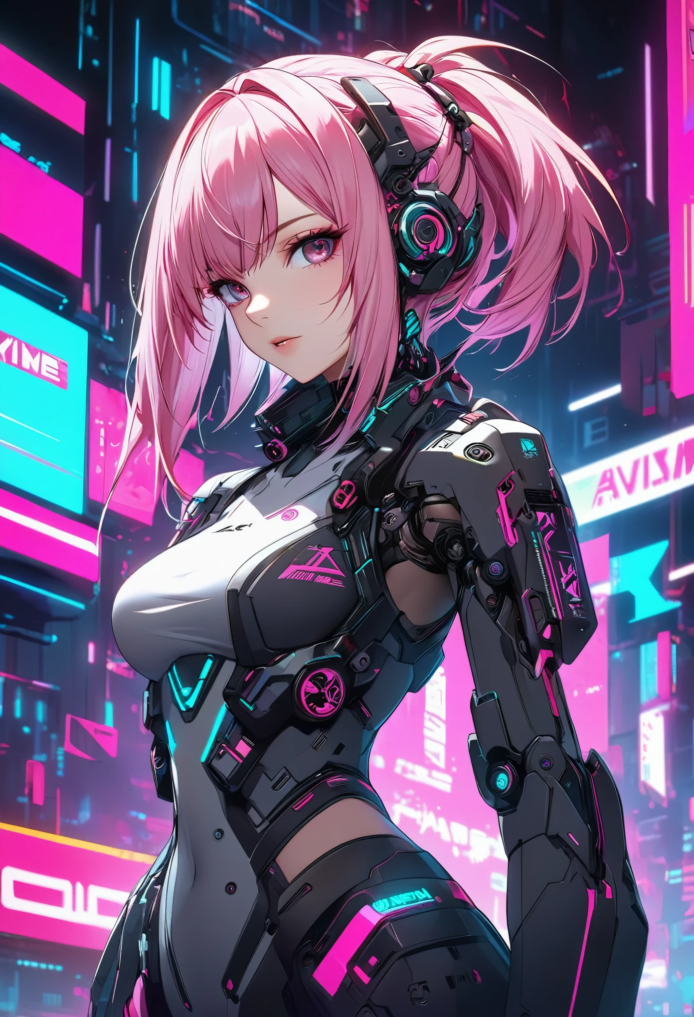 Pink haired anime girl in front of a neon background, cyberpunk anime girl, best anime 4k konachan wallpaper, digital cyberpunk anime art, anime cyberpunk art, digital cyberpunk - anime art, female cyberpunk anime girl, cyberpunk anime girl mech, anime style 4 k, perfect android girl, cyberpunk anime art, modern cyberpunk anime, anime cyberpunk, nightcore