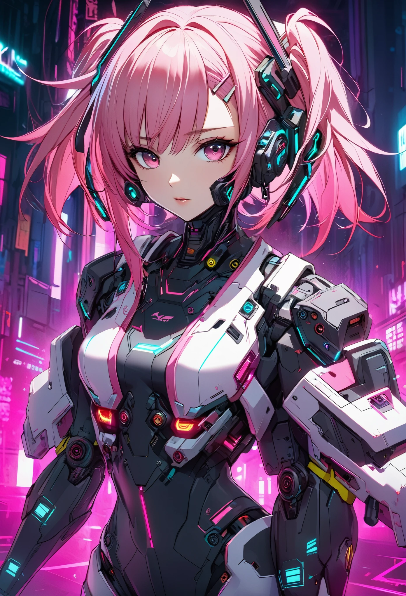 Pink haired anime girl in front of a neon background, cyberpunk anime girl, best anime 4k konachan wallpaper, digital cyberpunk anime art, anime cyberpunk art, digital cyberpunk - anime art, female cyberpunk anime girl, cyberpunk anime girl mech, anime style 4 k, perfect android girl, cyberpunk anime art, modern cyberpunk anime, anime cyberpunk, nightcore