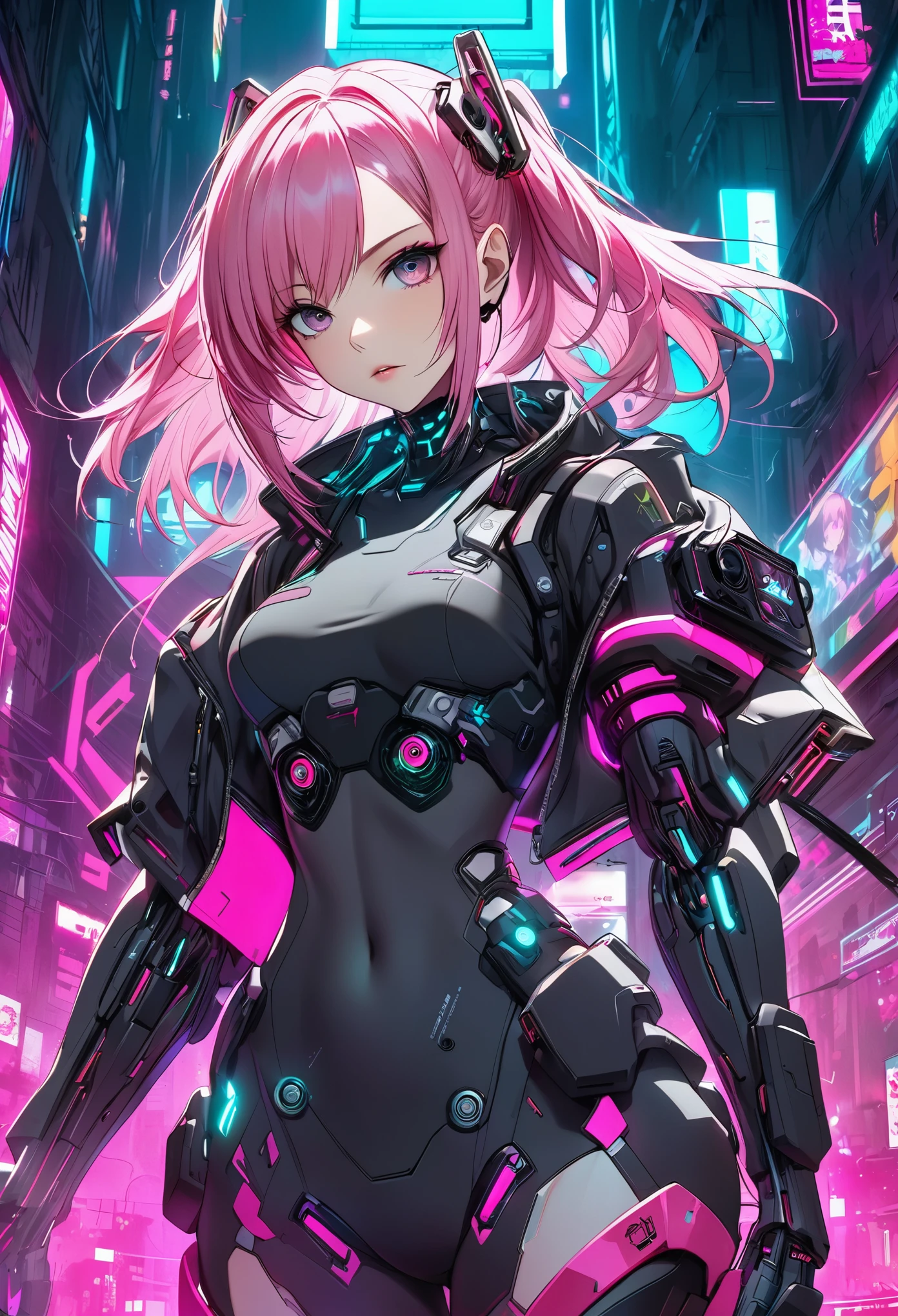 Pink haired anime girl in front of a neon background, cyberpunk anime girl, best anime 4k konachan wallpaper, digital cyberpunk anime art, anime cyberpunk art, digital cyberpunk - anime art, female cyberpunk anime girl, cyberpunk anime girl mech, anime style 4 k, perfect android girl, cyberpunk anime art, modern cyberpunk anime, anime cyberpunk, nightcore