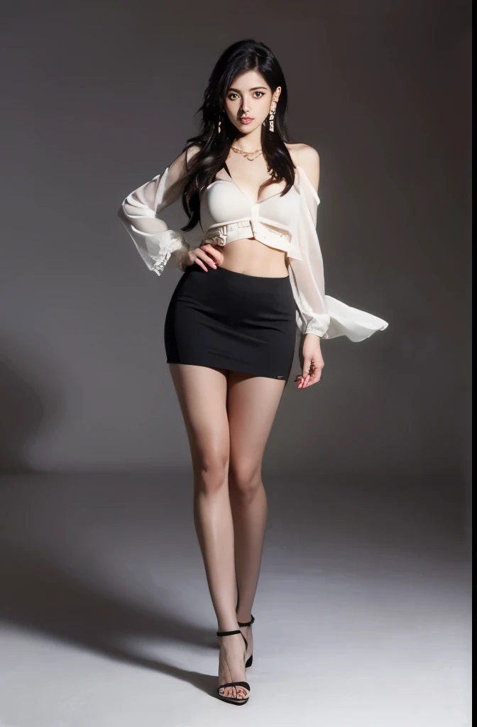 (masterpiece:1.3), (8 thousand, realistic, RAW photos, best quality: 1.4), (1 woman),(sheer silk blouse), (short skirt), (양쪽 다리에 짙은색 realistic 팬티 스타킹), (Stockings on both legs), (Stockings on both legs), (Wearing high heels on both feet), (Wearing high heels on both feet), (very sexy), (full body shot), (standing), (Beautiful makeover), (realistic 얼굴), (very beautiful body) , (very beautiful face), (long eyelashes), (double eyelid), (very beautiful eyes), (big bust) , (Strong body through exercise), (beautiful abs), (Beautiful heaps), (tall), (such a beautiful body), (black hair. parted, long hair:1.3), (아름다운 parted스타일), (realistic eyes), (delicate eyes), (realistic skin), (beautiful skin), (absurd), (attractive), (ultra high resolution), (extremely realistic), (very detailed), (golden ratio), (realistic 긴 다리), (realistic 팔), (necklace), (earring),(beautiful nails manicure), (So beautiful and sexy), (perfect secretary look)