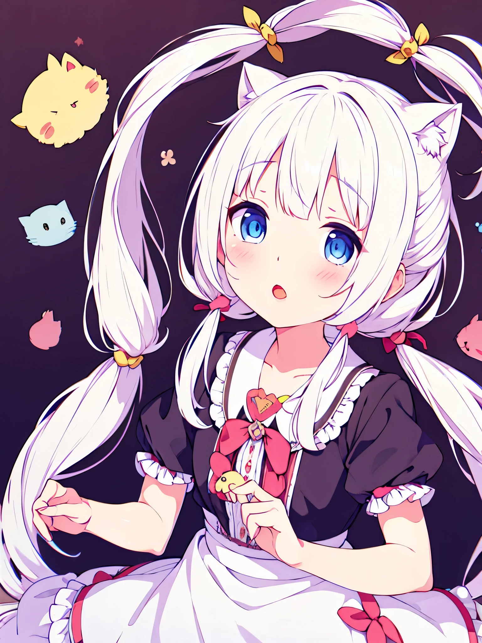 1 chica en、Orejas de gato rosa twintails altos ****ta、cinta del arco white hair blue eyes