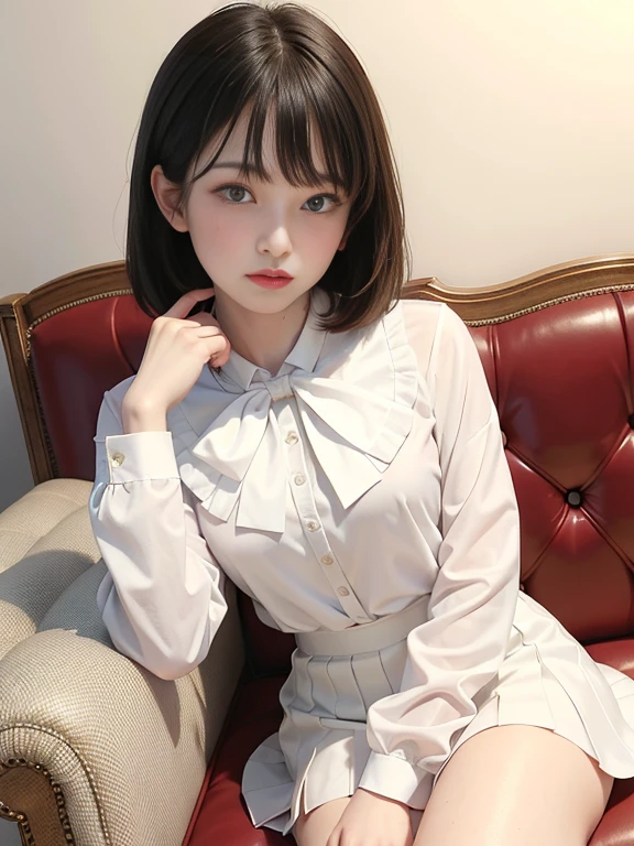 女の子1人、Whole human body、Whole human body（6.8 head body）、Height 153 cm、beauty legs、Female about 14 years old、Lolita girl、Orange eye makeup、Small（B Cup）、hairstyle on（black har、poneyTail）、petite and slender figure,、beauty legs、mini-skirts、a photo、lightly clothed、realisticlying、最好质量、adopt、detailed faces、depth of ﬁeld、Bokeh