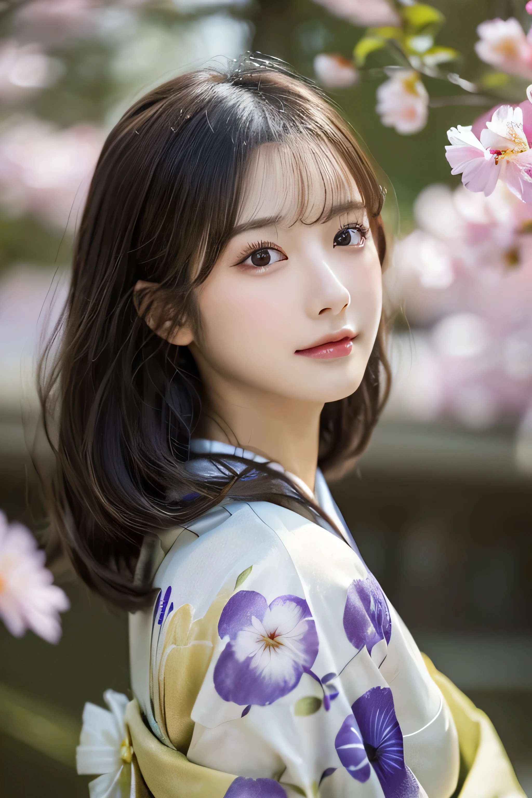 (Kimono)、Random Shots、、、randome pose、(Petals flutter:1.3)、(Wind:1.3)、(top-quality,​masterpiece:1.3,超A high resolution,),(ultra-detailliert,Caustics),(Photorealsitic:1.4,RAW shooting,)Ultra-realistic capture,A highly detailed,high-definition16Kfor human skin、 Skin texture is natural、、The skin looks healthy with an even tone、 Use natural light and color,One Woman,japanes,,kawaii,A dark-haired,Middle hair,(depth of fields、chromatic abberation、、Wide range of lighting、Natural Shading、)、