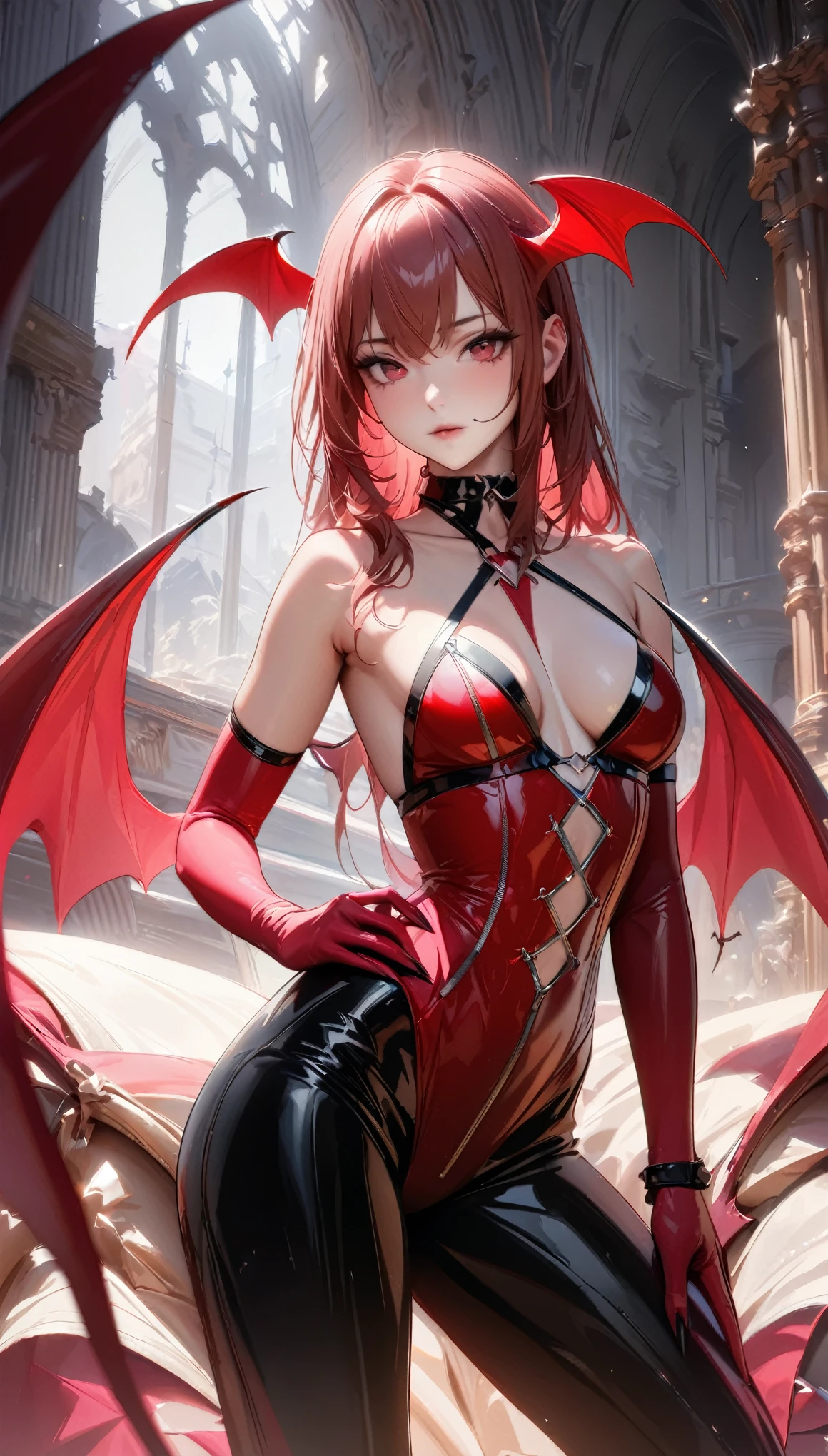 (highest quality:1.2, Ultra-high resolution, High Detail, masterpiece:1.3, highest quality, Best aesthetics), ((one person, woman)), (Succubus, Succubus, Succubus, Sexy Suit, Devil&#39;s Wings, Body Paint), Emphasis on individuality and uniqueness, Beautiful and beautiful eyes, Beautiful Lips, Long eyelashes, Bright colors, Sexy vibe, Big Breasts:1.4, A beautiful and firm bust line, A uniform with a blood red and darkness black motif, night, Neon Light, Dutch Angle, Focus on subtle facial details, Soft and warm color palette.