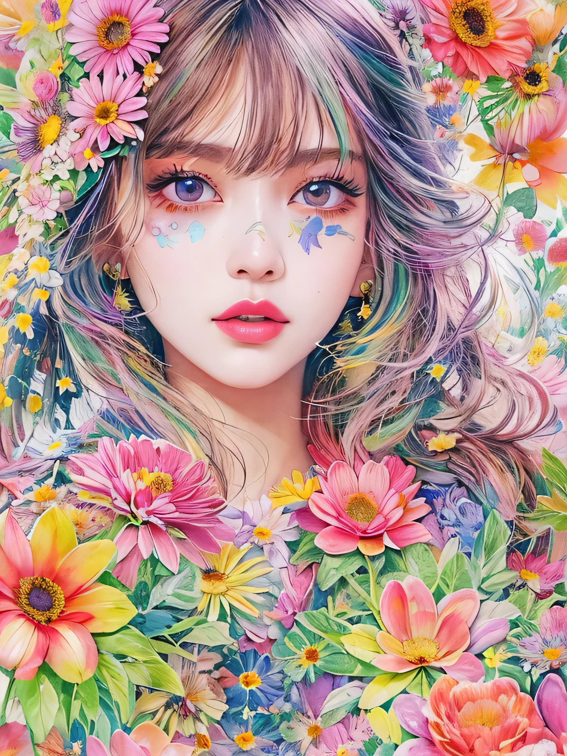 Mai Yoneyama Style、(((stylish fashion))), 8K Quality、Intense watercolor, Detailed watercolor art, Watercolor splash, Surreal, avant-garde pop art, Beautiful and expressive paintings, Beautiful artwork illustration, Very colorful tones, wonderful, Cool beauty, highest quality、Official Art, Vector art, Stylish design, (((The most beautiful girl))), (((highest quality))), HDR, ((detailed)), (((Doodle Art)), ((masterpiece)), ((Super detailed)), (((Colorful flowers))),(((Stylish))),