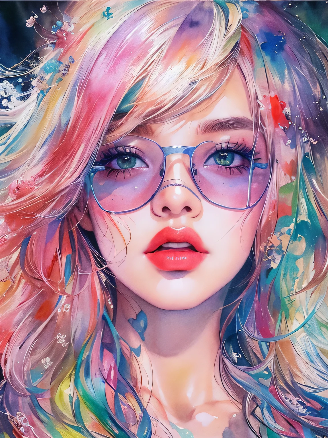 Mai Yoneyama Style、(((stylish fashion))), 8K Quality、Intense watercolor, Detailed watercolor art, Watercolor splash, Surreal, avant-garde pop art, Beautiful and expressive paintings, Beautiful artwork illustration, Very colorful tones, wonderful, Cool beauty, highest quality、Official Art, Vector art, Stylish design, (((The most beautiful girl))), (((highest quality))), HDR, ((detailed)), (((Doodle Art)), ((masterpiece)), ((Super detailed)), (((Stylish))),