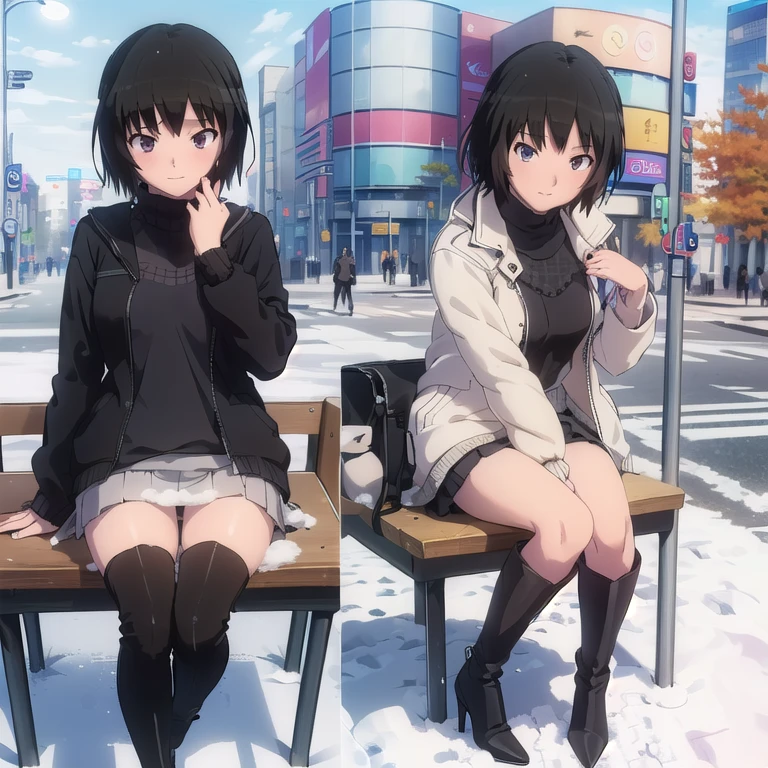 (((Only One Woman))),(((((((full body shot))))))) ,(masterpiece:1.2), highest quality,,(((((((High resolution))))))), unity 8k wallpaper, (shape:0.8), Highly detailed face, Perfect lighting, (((Extremely detailed CG))),(((Shibuya Scramble Crossing))),(Big Breasts),((White trench coat)),((((Black sweater)))),((((White tight skirt)))),(((((Black long boots))))),((((Black pointed toe)))),((((Black stiletto heels)))))、((((Thin legs)))),(White panties),(I run my hand over the skirt),((((Open your jacket)))),((((Very thin hair)))),((((Snow Scene)))),((Autumn leaves landscape)),((Sit on the street)),(((((blue sky))))),(((Dazzling sunlight))),((((Hair details))))),((Embarrassed face))