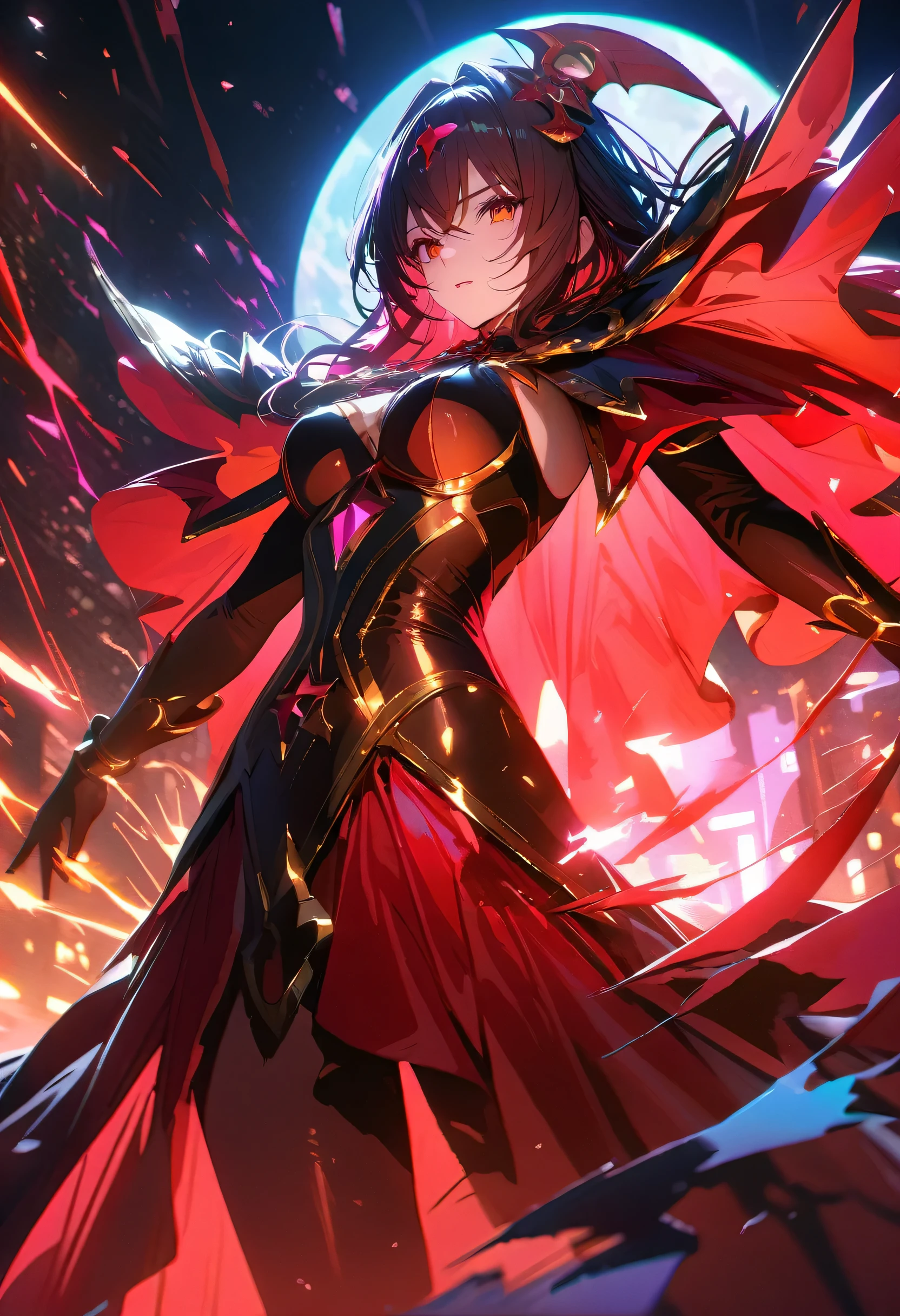 Red Necromancer, Blood Moon, Ray Tracing, masterpiece, highest quality, super high quality, Absurd detailed, best Light, Best Shadow, sharp, sharp image, detailed, extremely detailed, Amazing resolution, 8k, 4K, Ultra-high resolution, Particle Effects, Beautiful Effects, Vibrant colors, neon Light, neon, Light,