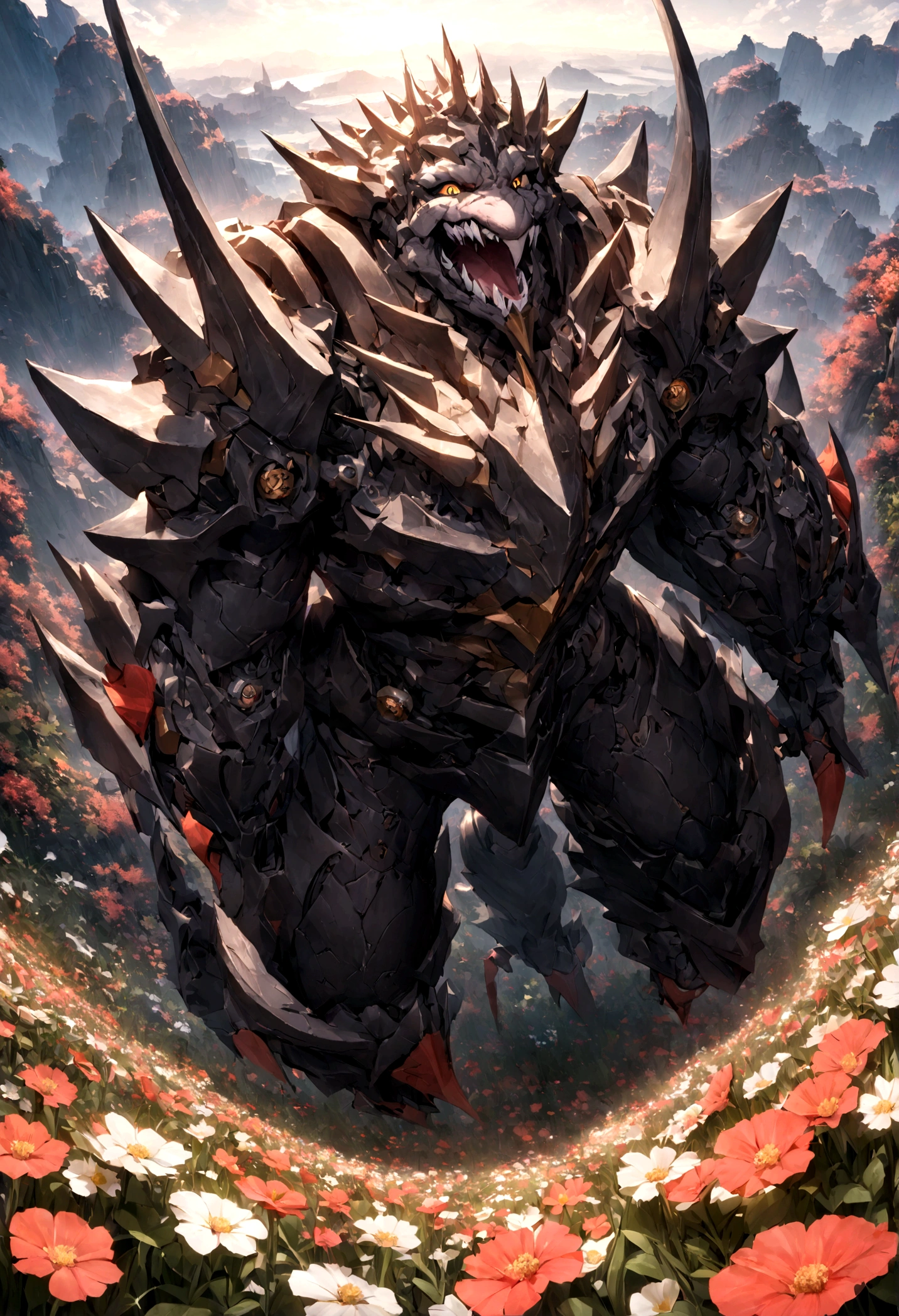 solo, MONOMASA, (gigantic muscles), 8K, Masterpiece, highres, future fiction. Detailed head, Detailed Body, full body, Detailed abs, wearing crNanosuit, big muscle (pecs, triceps, traps) unusually developed muscular body, body full of huge muscles. showing off muscles, pectorales enormes. Exaggeratedly huge muscles. Gigachad Muscular, gigantic muscles, Colossal giant NANOSUIT over a battlefield,
The claws are sharp,
Sharp teeth,
Spread wings, have big wings.
nj5furry, micro city, nj5furry, hyper penis (black color), long legs, symbiote, Spider pattern