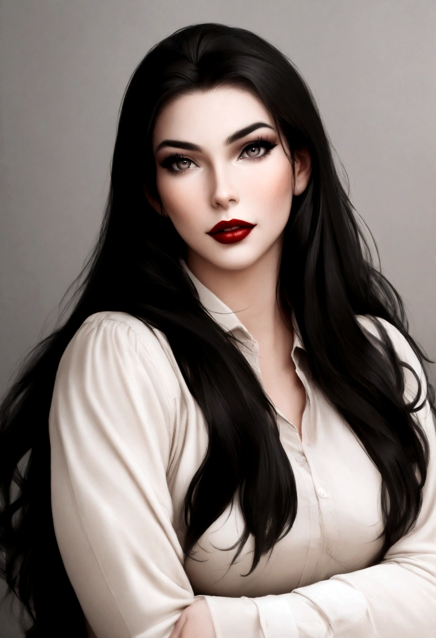 arafed woman with long hair and red lipstick posing for a picture, ekaterina, profile image, red lips, professional picture, 30 years old woman, 3 0 years old woman, angiewolf, photo of jessica devic, professional profile picture, moleksandra shchaslyva, with straight black hair