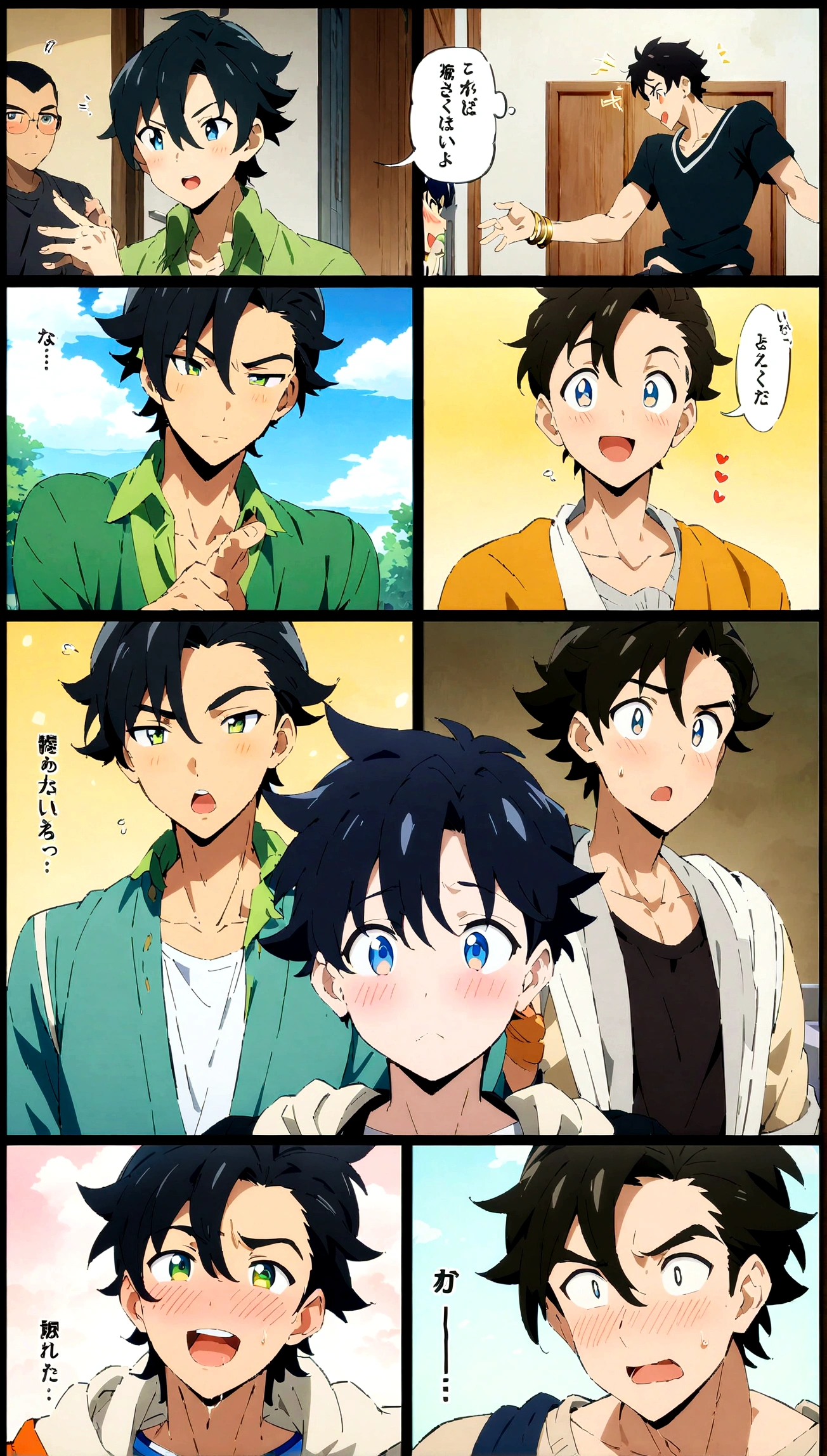 boys,,,,,,boys,,,,,,male protagonist,,Bright Eyes,blush,,Black Hair,Refreshing guy,,bright personality,Men's Focus,A rich expression,bracelet,Casual clothes,,Athletic Department Boys' Dormitory,Brainwashing infection in the dormitory causes homosexuality,,Brainwashed into falling in love with a boy,,,Saliva,Anime character lookalike,creation,high resolution,4k,8k,quasi-masterpiece,highest quality,Anime Style,,Makoto Shinkai Style,,Cel animation art,,,,,