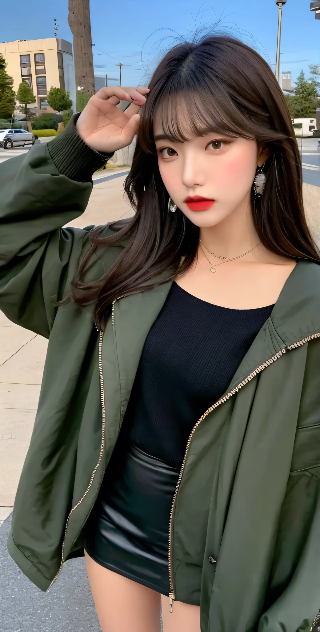 4K refined facial features,Korean girl standing on the street,adolable