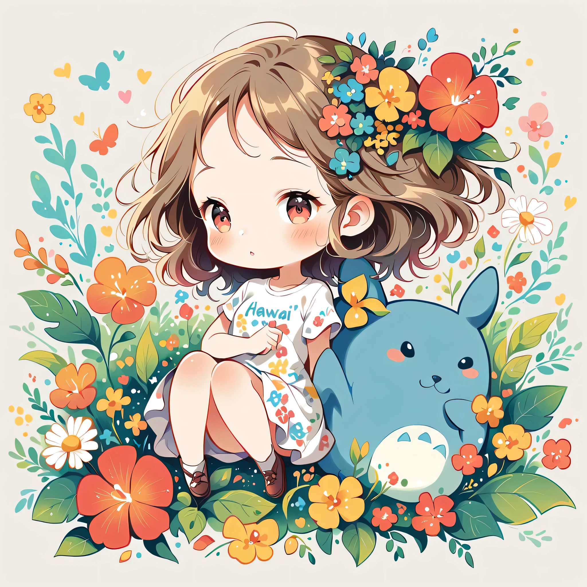 Mai Yoneyama Style、The most beautiful girl of all time、Lips in Love、Colorful flowers、Simple line initials、Abstract art、Hawaii Background, (((chibi))), Totoro Forest