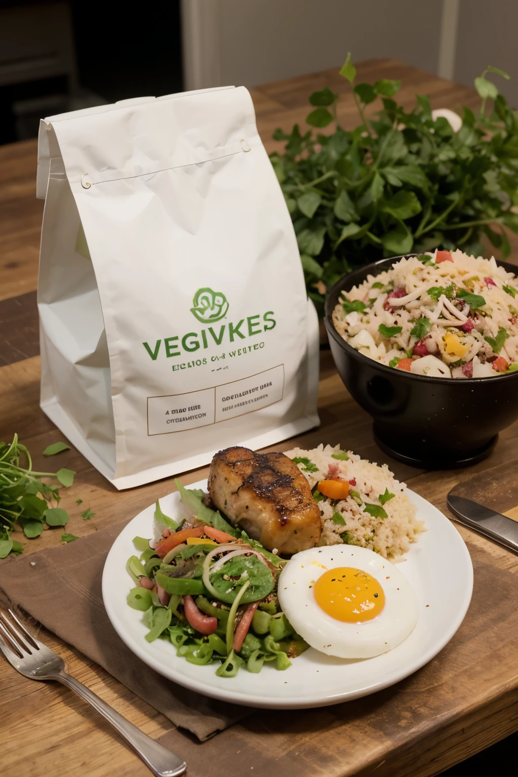 The company logo is veggievibe. This is a company that produces vegan meal kits tailored to the trends of women in their 20s and 30s.. Please create a logo that feels like this..