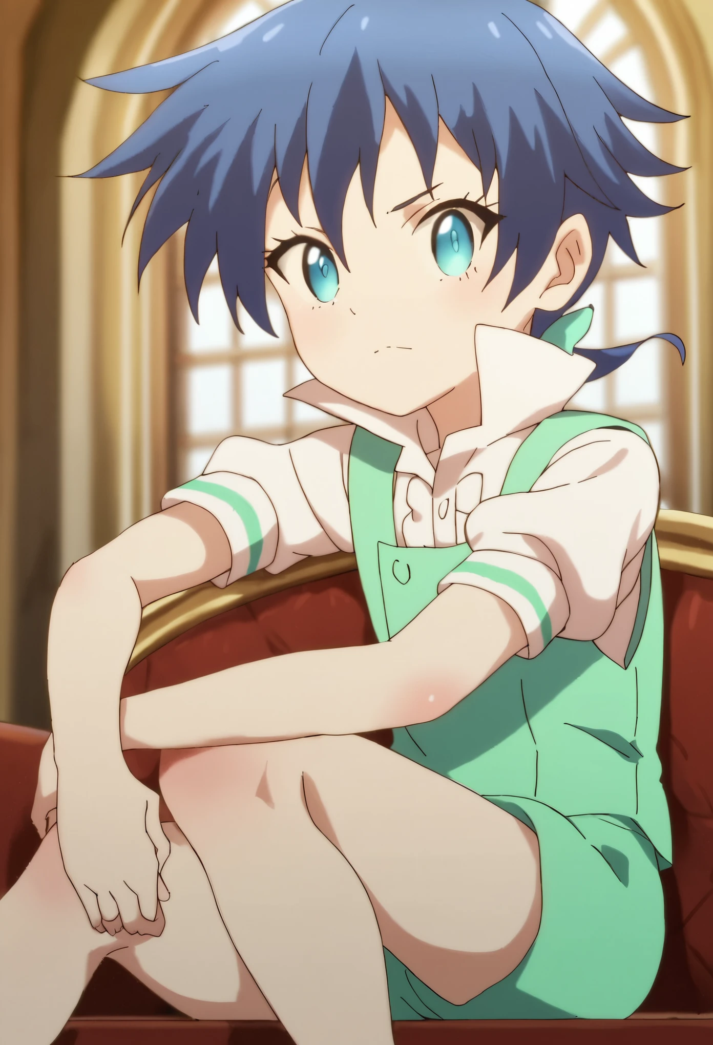score_9, score_8_up, score_7_up, score_6_up, score_5_up, score_4_up, source_anime, BREAK
one boy,lloyd ,vest, green shorts ,blurry,looking at viewer,male, male focus, blue hair,
inside, corridors, , vivid colors, petite_body, cute, young,
masterpiece, high quality, very_high_resolution, large_filesize, full color, sitting on sofa, evil smilling