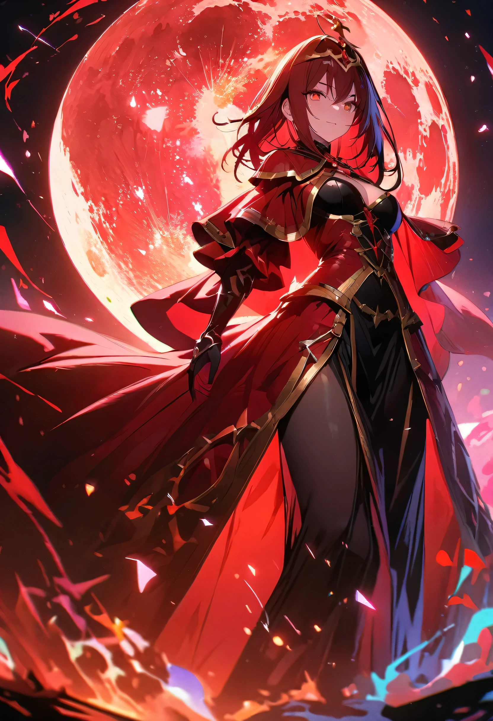 Red Necromancer, Blood Moon, Ray Tracing, masterpiece, highest quality, super high quality, Absurd detailed, best Light, Best Shadow, sharp, sharp image, detailed, extremely detailed, Amazing resolution, 8k, 4K, Ultra-high resolution, Particle Effects, Beautiful Effects, Vibrant colors, neon Light, neon, Light,
