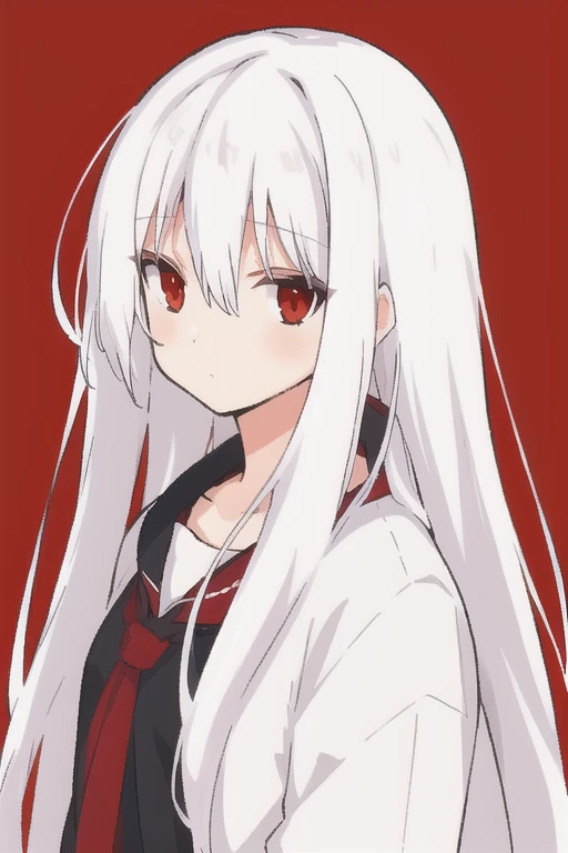 Pixel,girl,Long hair,White hair,Red eyes,Quiet
