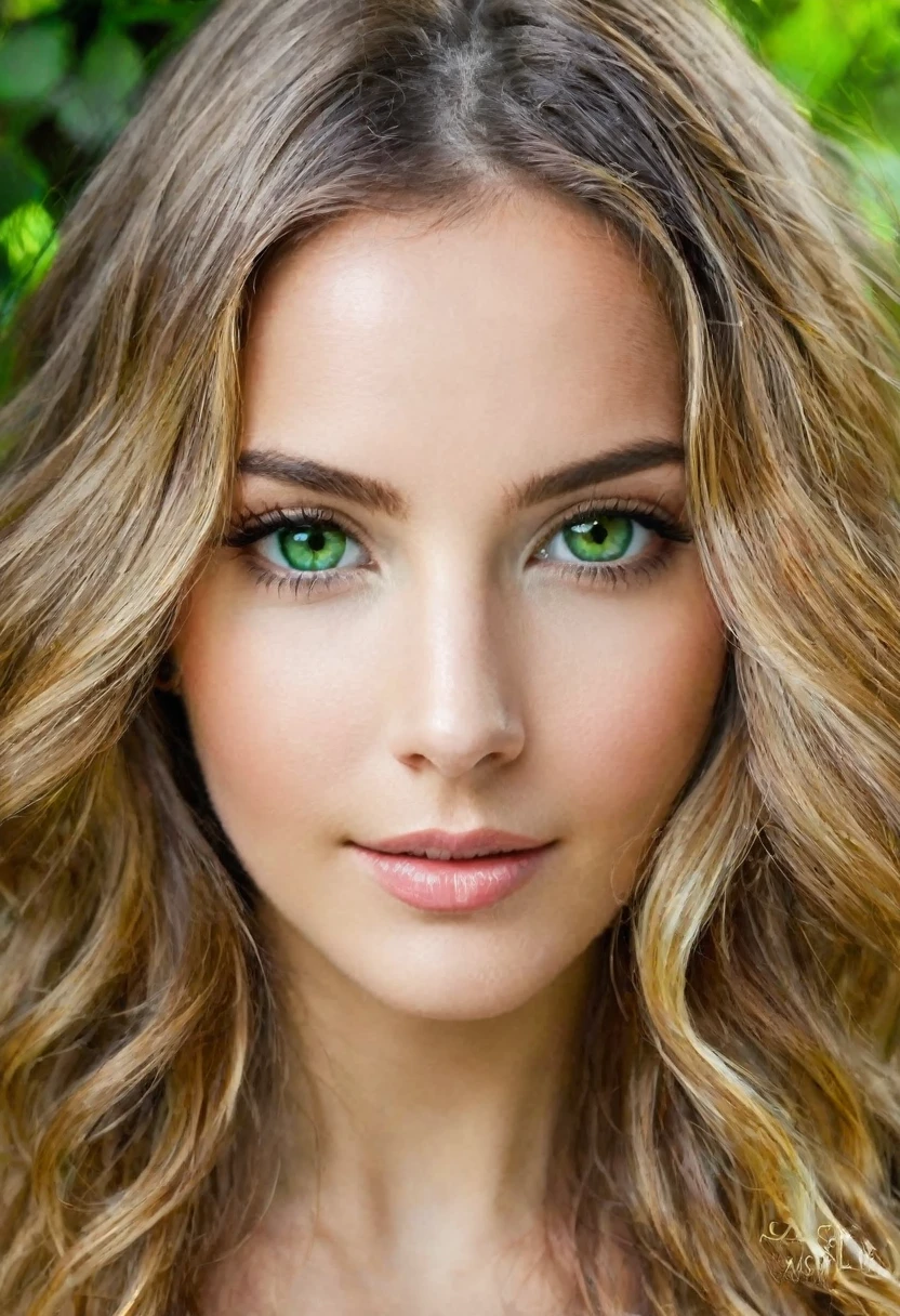 uma linda garota possui uma aura radiante e calorosa que imediatamente cativa aqueles ao seu redor. Seus olhos, da cor de um verde florestal profundo e encantador, They are windows to a soul that reflects kindness, intelligence and a touch of playful curiosity. Framing her face is a cascade of brown waves that dance in the sunlight., casting a soft, natural glow. Her features are gracefully balanced - a nose that adds character without overshadowing her other delicate features, and lips that curve into a gentle smile, inviting and genuine. There's an air of confidence in the way she carries herself, but it is tempered with humility, making your presence strong and accessible. In addition to his physical attributes, Your inner beauty shines through your actions and personality. Ela exala uma positividade contagiante, sempre pronta com uma palavra gentil ou um gesto reconfortante. Your laugh is a melodic symphony that echoes joy and warmth, creating a magnetic charm that draws people towards you