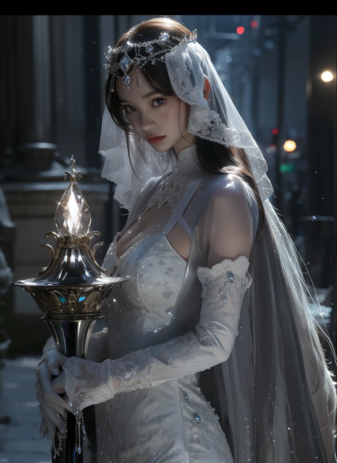 royal sisters,exquisite eyes,Ice Queen,Please put a crown on my head,detailed facial expression body,tall figure,very cool,Leg length,4K,HD,sensual,translucent lace,白皙chubby figure,pretty face,Small cherry blossom mouth,beautiful and delicious(3D Royal Sister),chubby figure,gloss gel coat,Queen in a luxurious dress,crystal jewel crown,white gloves,catch the light