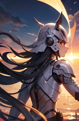 MECA,Mobile weapons,white,Nightmare Frame,sunset,{masterpiece},{perfection},{high quality},Iron Mask