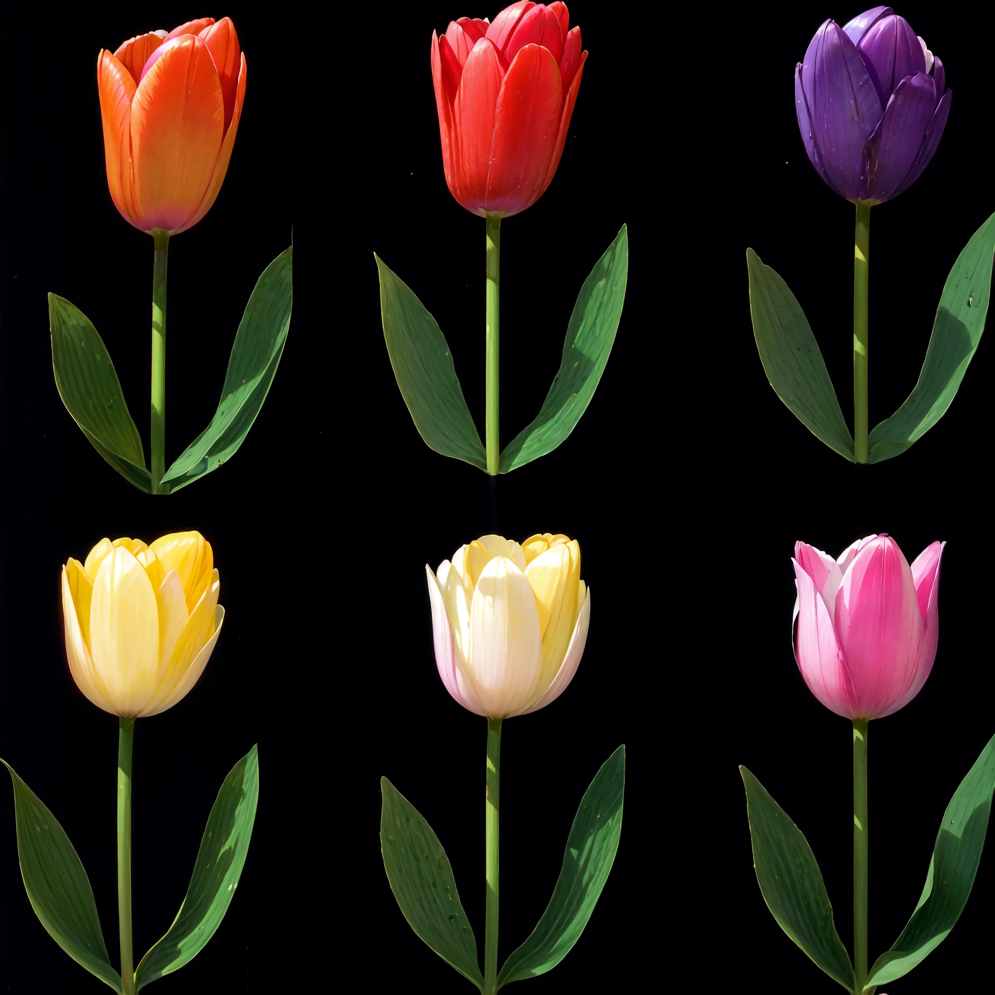 (Photorealistic)、highest quality, masterpiece l(1.4),A wealth of colours and textures. (Colorful tulips,),Orange, red, purple, yellow, white and pink tulips, With soft brushstrokes and pastel colors.