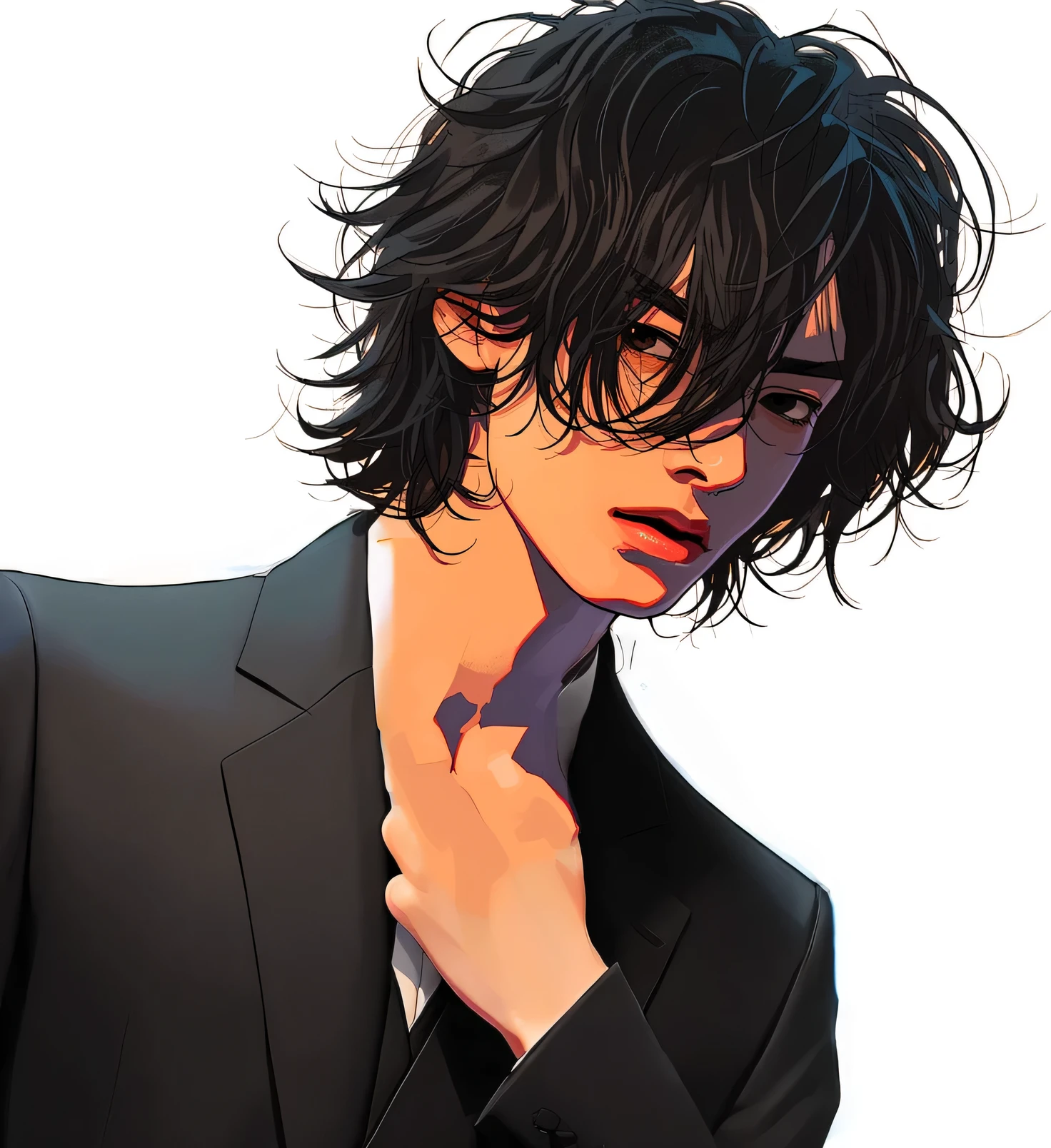 anime,He is wearing a black suit,Simple outfit,stylish,Elegant,