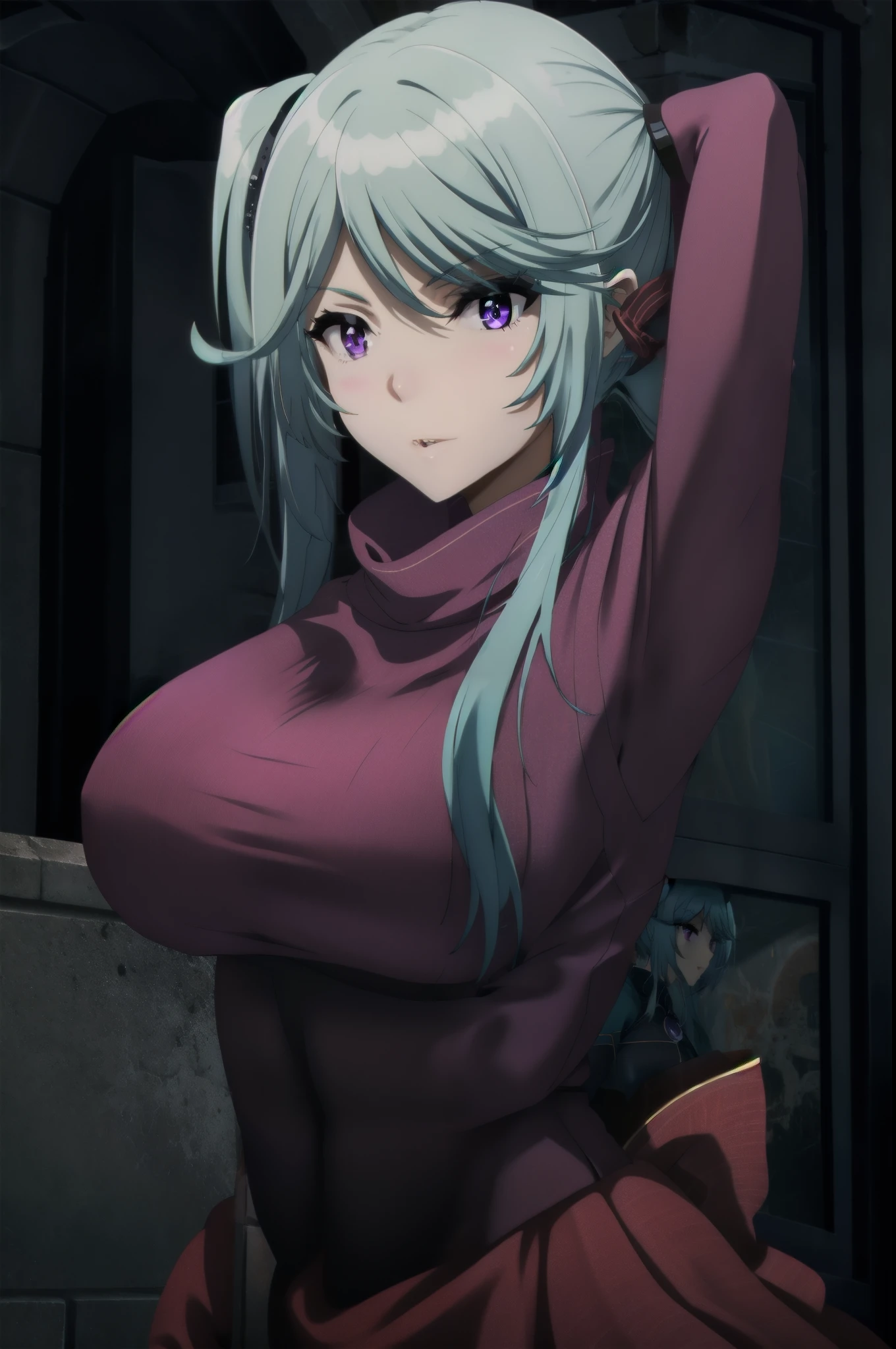 1girl, twintails, purple eyes, long hair, blue hair,,dress
