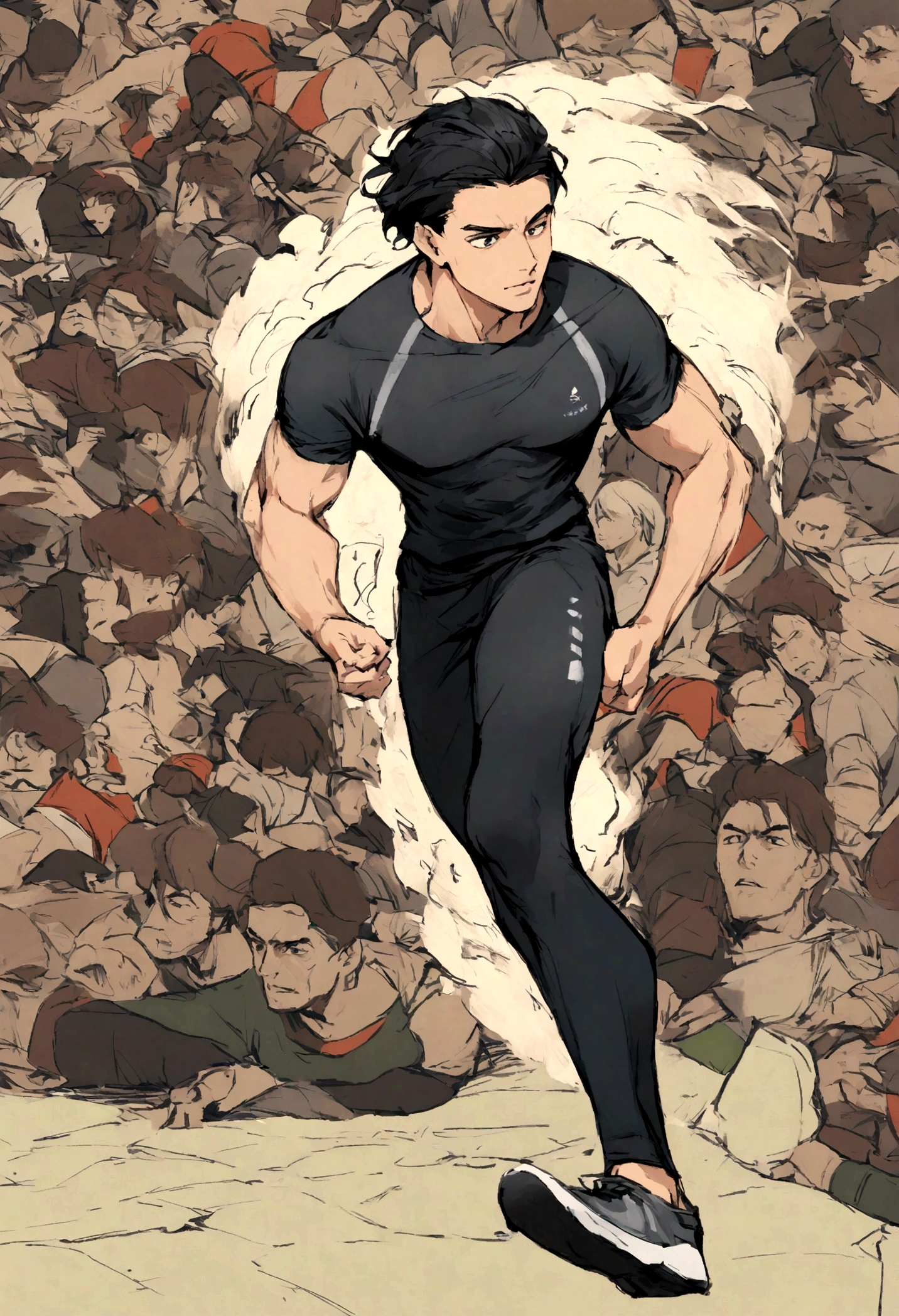 create a drawing of a male physical education teacher in a classroom dressed in crossfit clothing