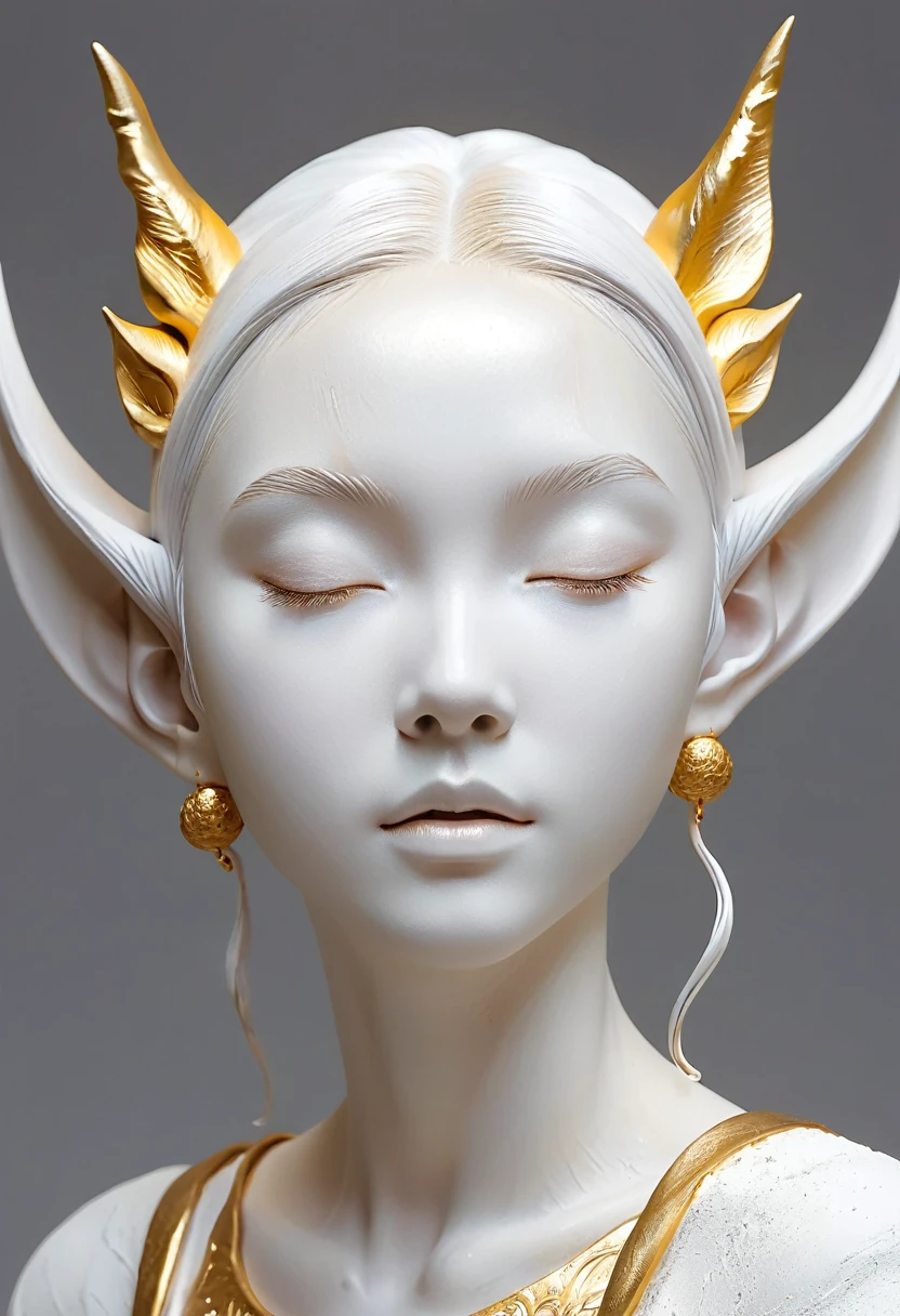 Beautifully decorated，Art jewelry，Technology，3D Sculpture，White clay statue，Rough surface，Graininess，grace，Elf ears，Artistic beauty，Track gold，Kaneko，Kanekoen powder，Artistic Creativity：1.37